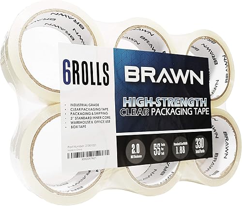 Miniatura 1 de Brawn Cinta de embalaje transparente de alta resistencia de 2.0 mil, 6 rollos x 55 yardas, 2 pulgadas de ancho para embalaje, sellado de cartón y