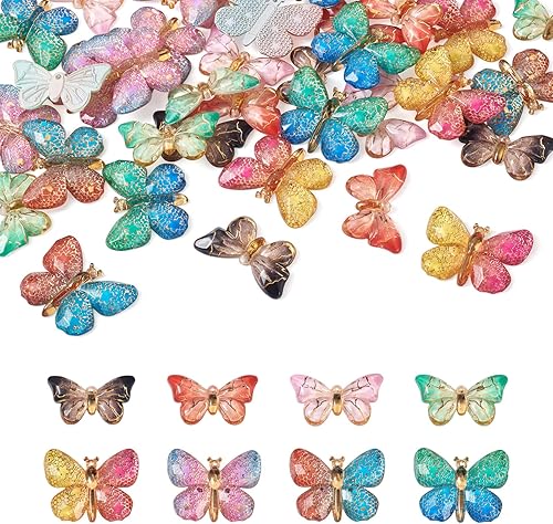 Miniatura 8 de Craftdady Dijes de alas de mariposa de resina, colgantes de alas de hada de insectos, lindos animales, colgantes de hongos, dijes degradados de cola