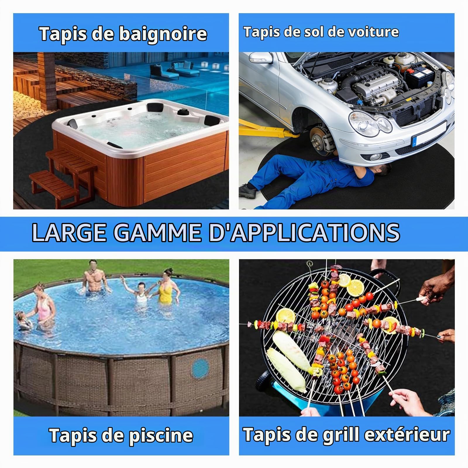 Bocguy Tapis De Sol Piscine Ronde Imperméable Et Antidérapant, Tapis Pliable pour Piscine Extérieure Et Jacuzzi, Plaque De Protection pour Sol, Tapis De Base Anti-Usure (