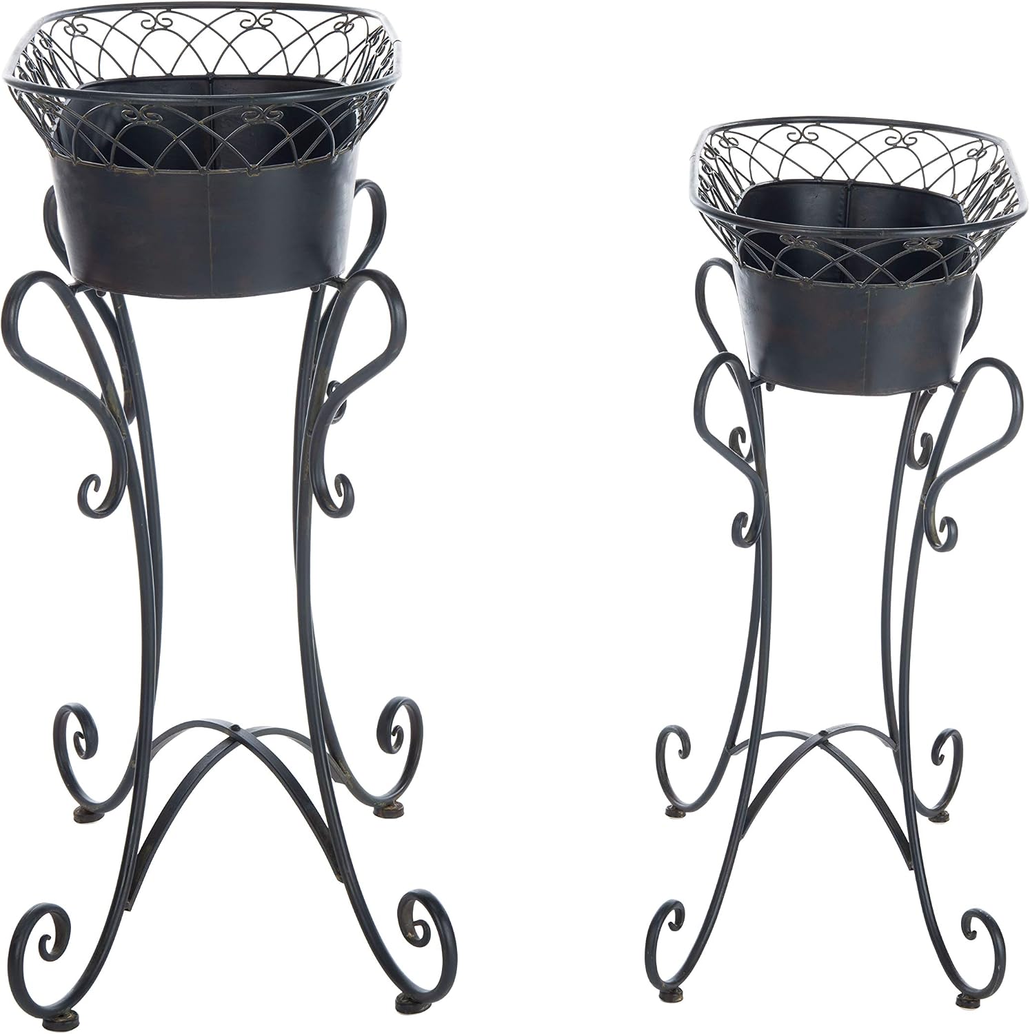 SAFAVIEH Outdoor Patio Furniture - Hendrick Black Rust Planter Set of 2, Decorative Metal Planter Stands for Patio, Deck, Garden, Indoor Outdoor Use (PAT5026B)