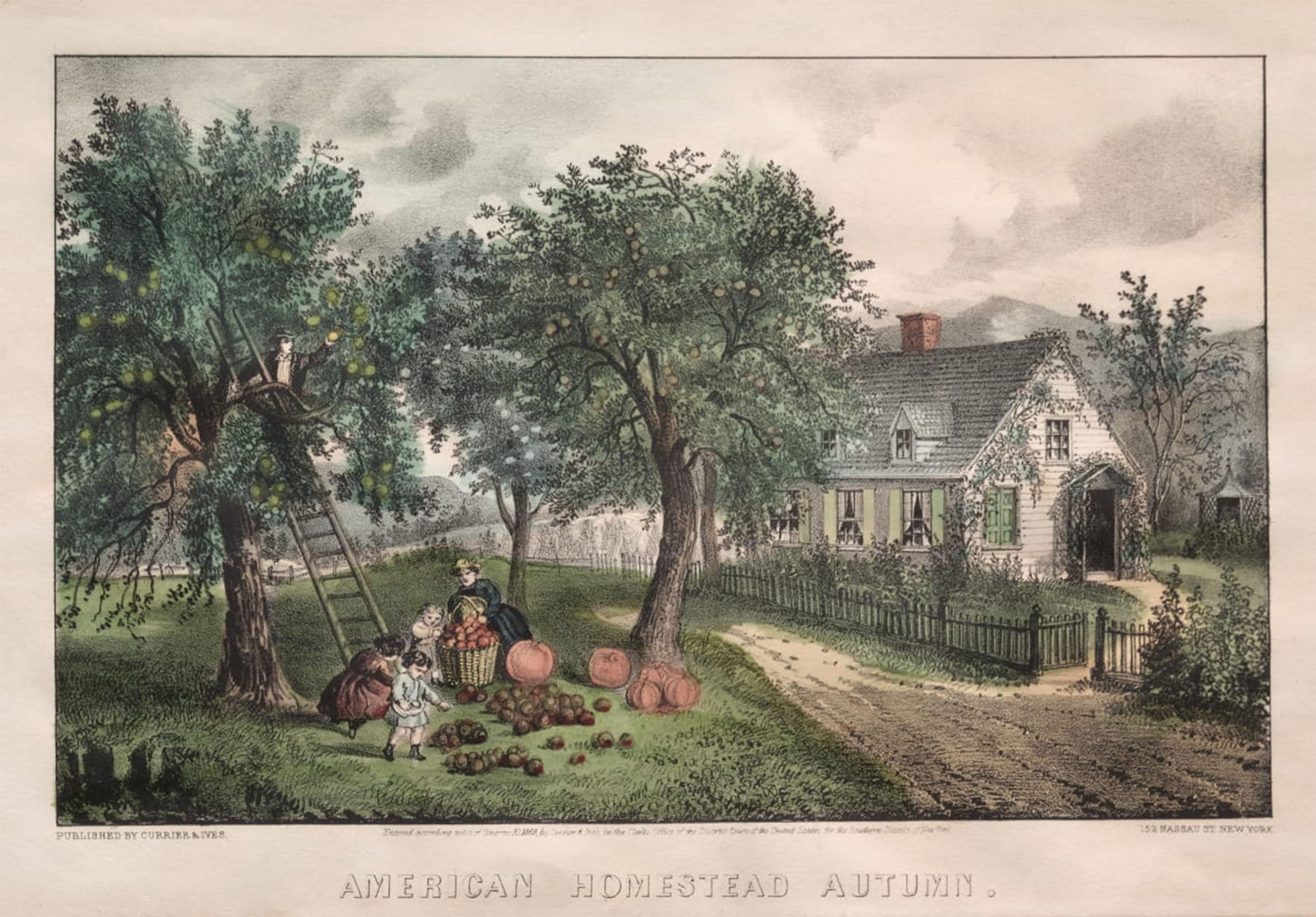 ARTXLXXBN Famous Painting Canvas Artwork Graffiti Print Homestead by Merritt Ives Portrait Canvas Image for Home Decor 60x90cm