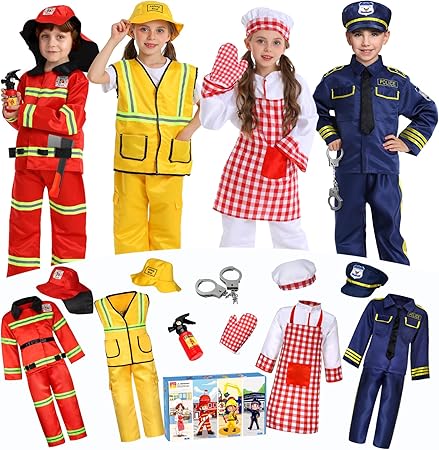 14Pcs Toddler Dress up Clothes,Boys Dress up Costumes for Play,Kids Dress up Set with Firefighter,Construction Worker,Chef,Police Costume,Toddler Boy Toys Christmas Birthday Gifts for 3-6 Years Old