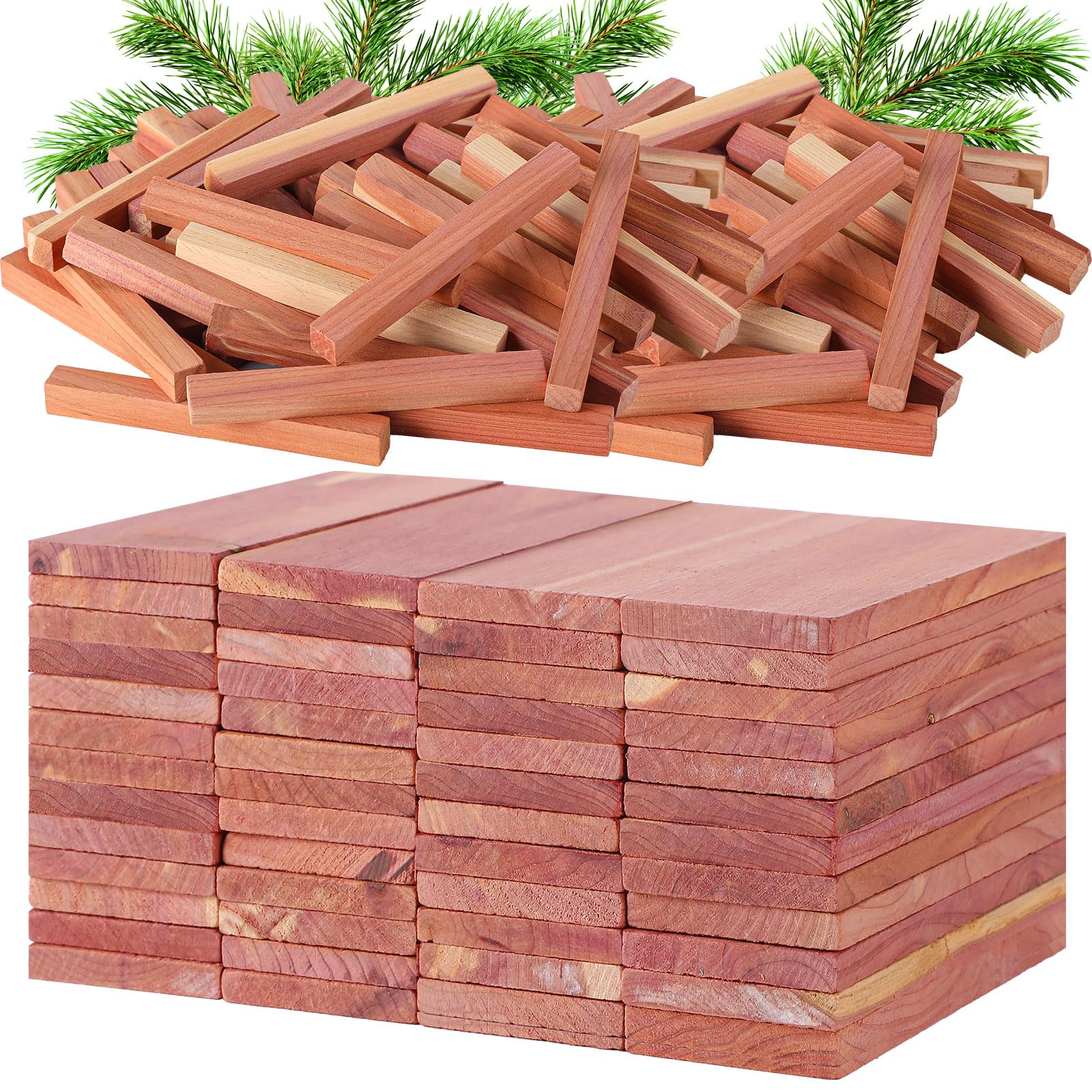 100 Pcs Cedar Blocks for Clothes Storage Natural Fragrance Wood Planks Cedar Chips with Balls/Sticks for Closet Storage Kitchen Wall and Drawer