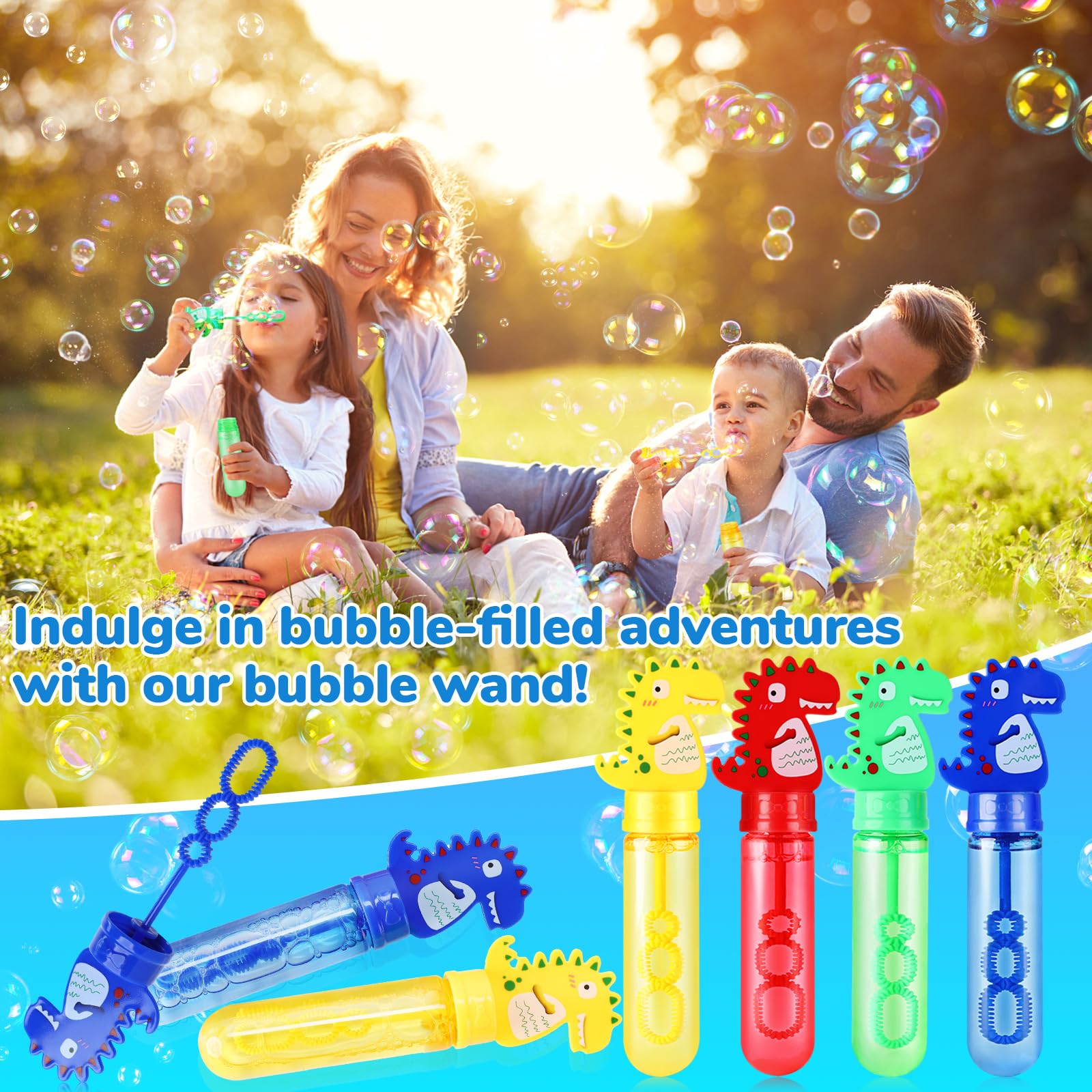 Ucradle 24 Stück Seifenblasen Set für Kinder - Dinosaurier Seifenblasen Stäbe Spielzeug mit 35ml Seifenblasen Nachfüllflasche, Bubble Sticks Geschenke für Hochzeit Party Mitgebsel Kindergeburtstag