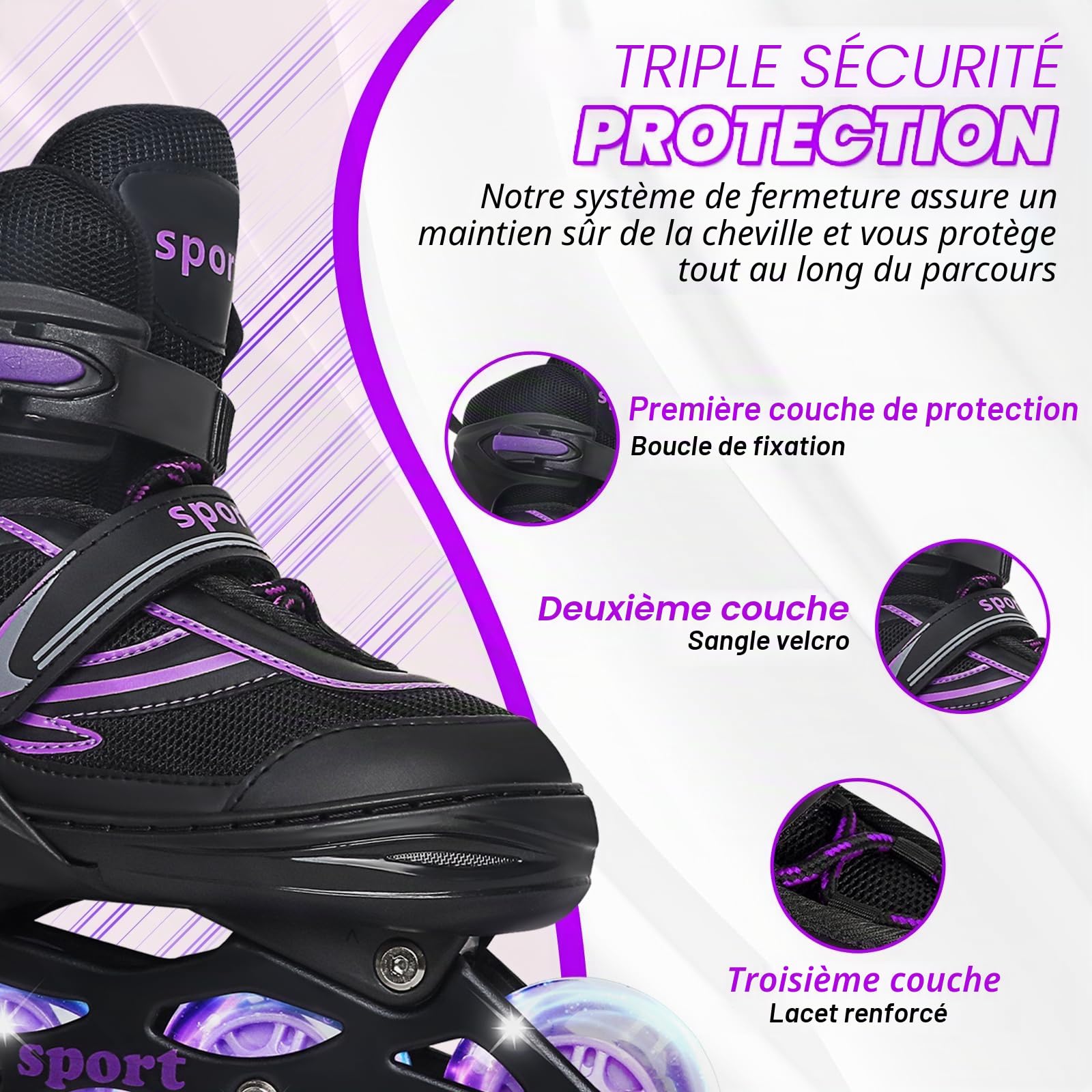 Patins à roulettes en ligne réglables pour enfants débutants, violet et bleu