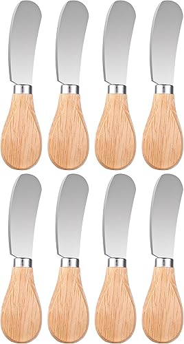 Thinp Esparcidor de queso de 8 piezas, esparcidor de mantequilla de 5 pulgadas con mango de madera, esparcidor de queso de acero inoxidable para