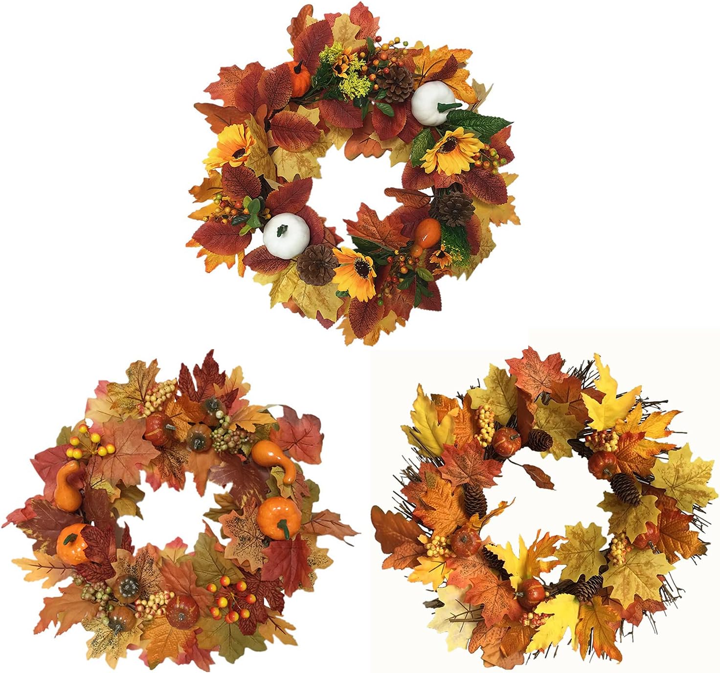 【セール】人工リース装飾 3個 人工花リース 感謝祭 ハロウィン 植物 シミュレーション植物 ガーランド 装飾 壁掛け お祭り お祝い 玄関/