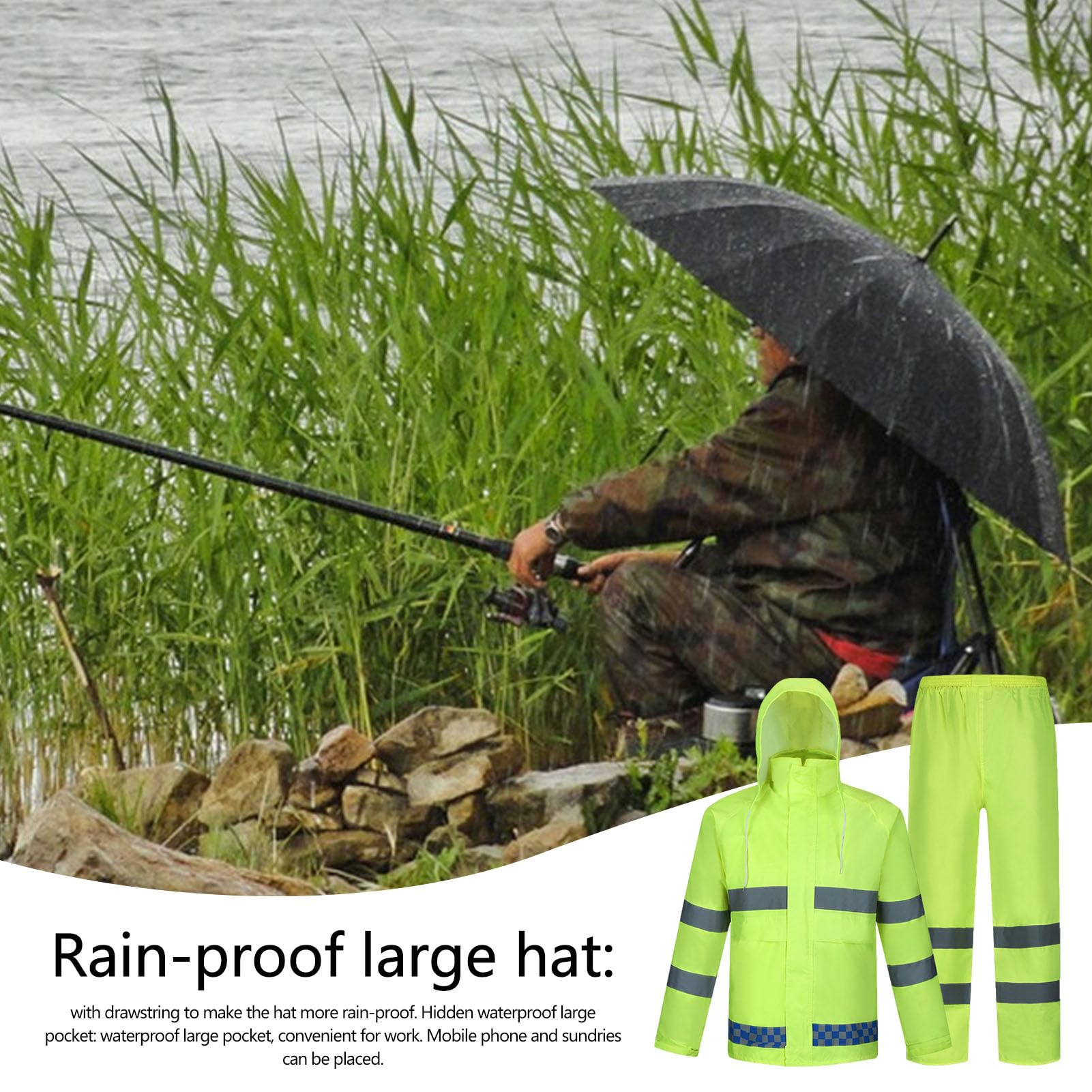 Combinaison de pluie – Veste imperméable respirante avec bandes réfléchissantes | Défenseur de pluie haute visibilité, pantalon confortable pour la nuit, la route, l'extérieur