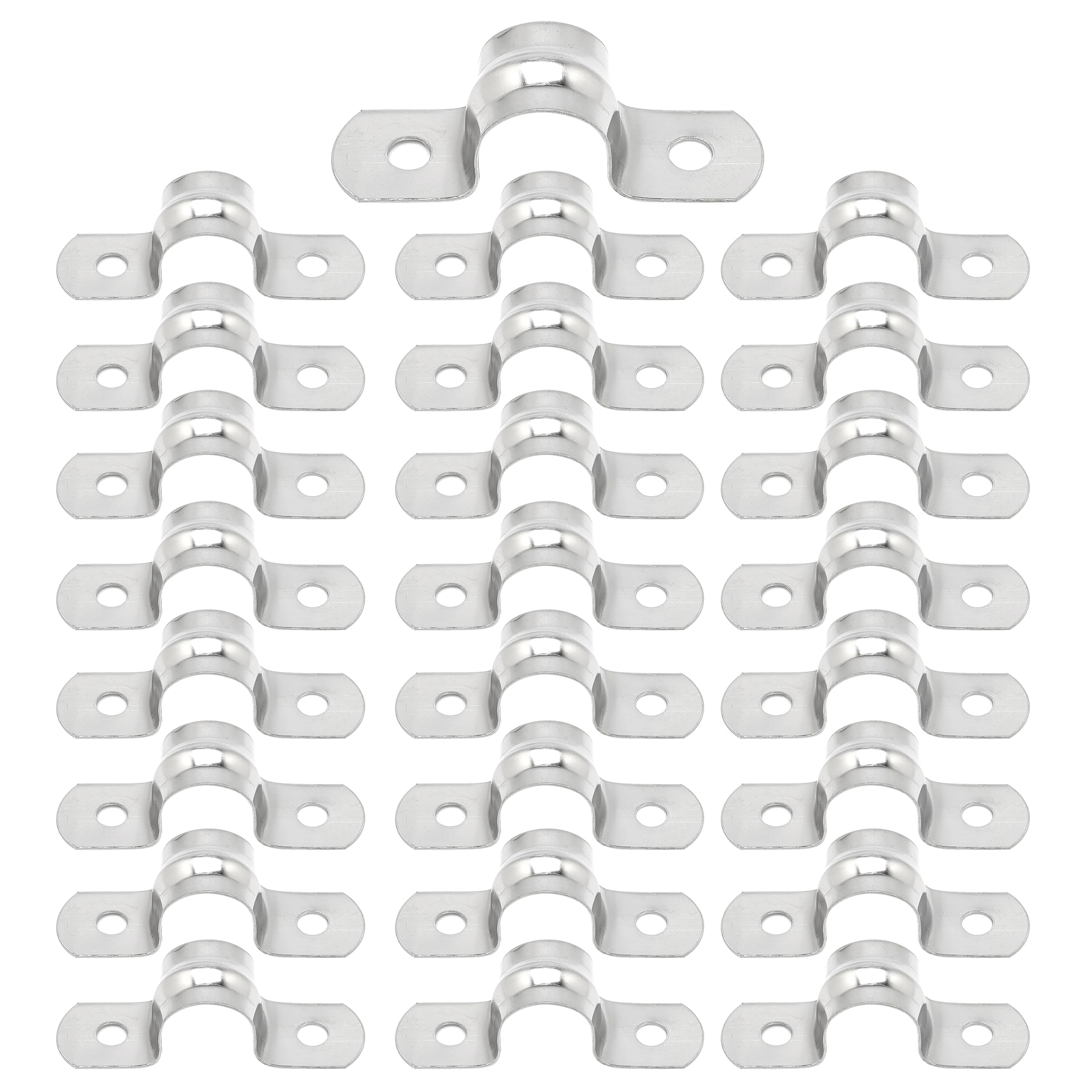 25pcs M12 304 Stainless Steel Rigid Pipe Strap Two Hole Cable Strap u Bracket Pipe Clamps Heavy Duty Pipe Fasten Holder for Tube, Pipe or Wire Cord Installation (25, 12MM（1/2"）)