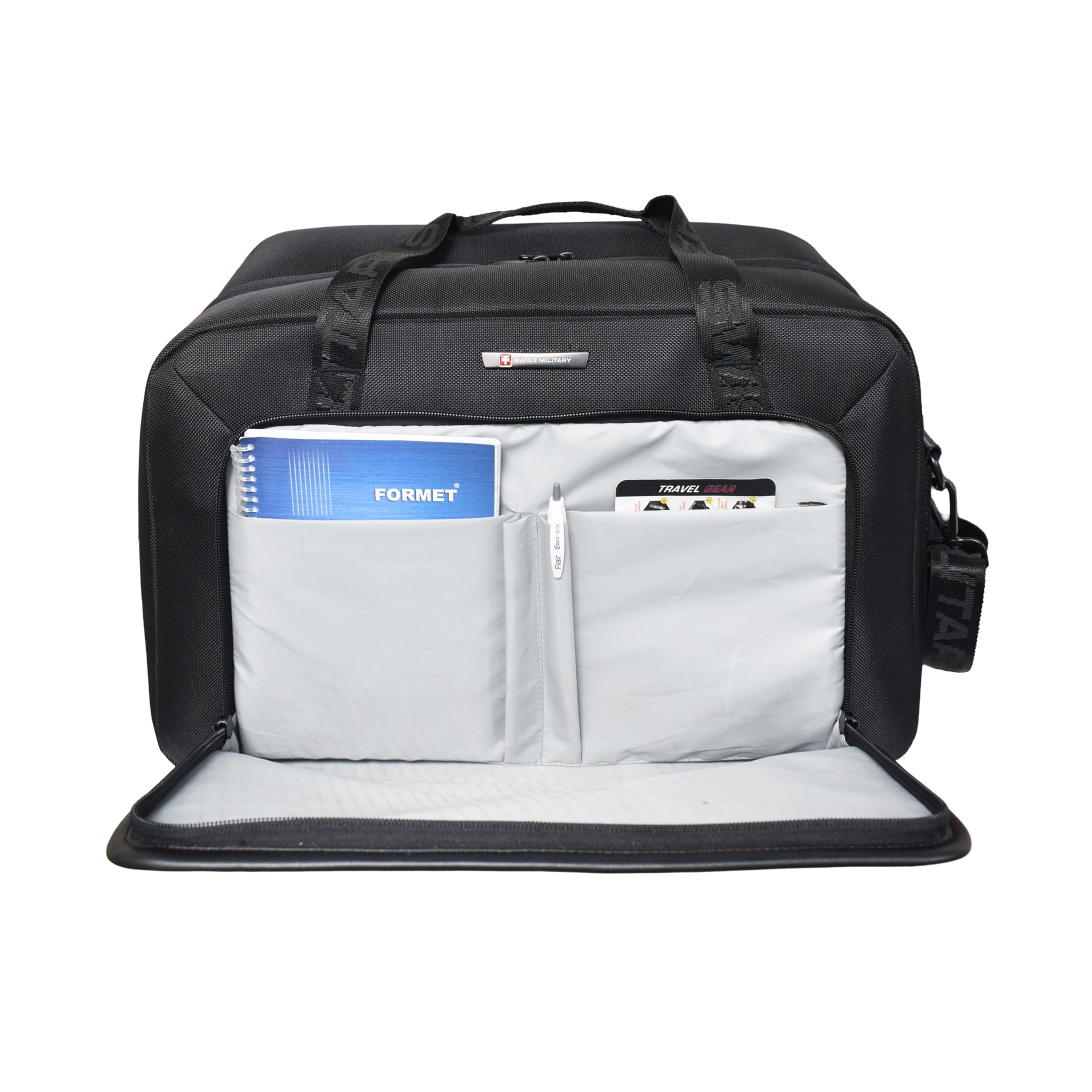 SWISS MILITARY Polyester Wayfarer Duffle Bag 36L, 15.6" Laptop Compartment, Front Pocket Organiser & Adjustable Strap | Mini Travel Bag | Multipurpose Bag| Gym Bag for Unisex Weekend Sports Bag Black 3