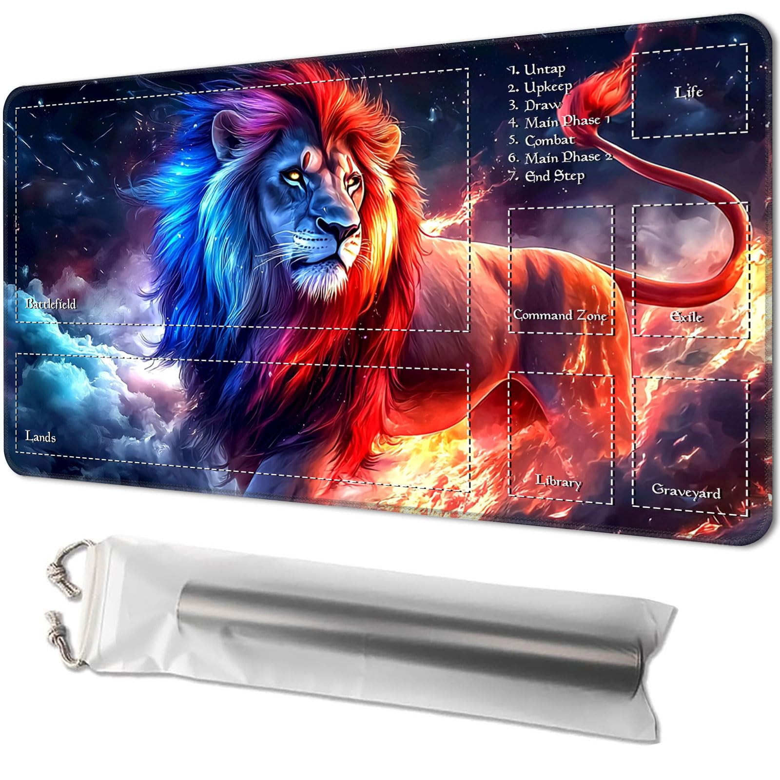 Playmat for MTG, Game Mat 24 x 14 inches, with Free Storage Bags, TCG and Board Game Mat for Cards, Ideal for Card Game Enthusiasts, Majestic Lion