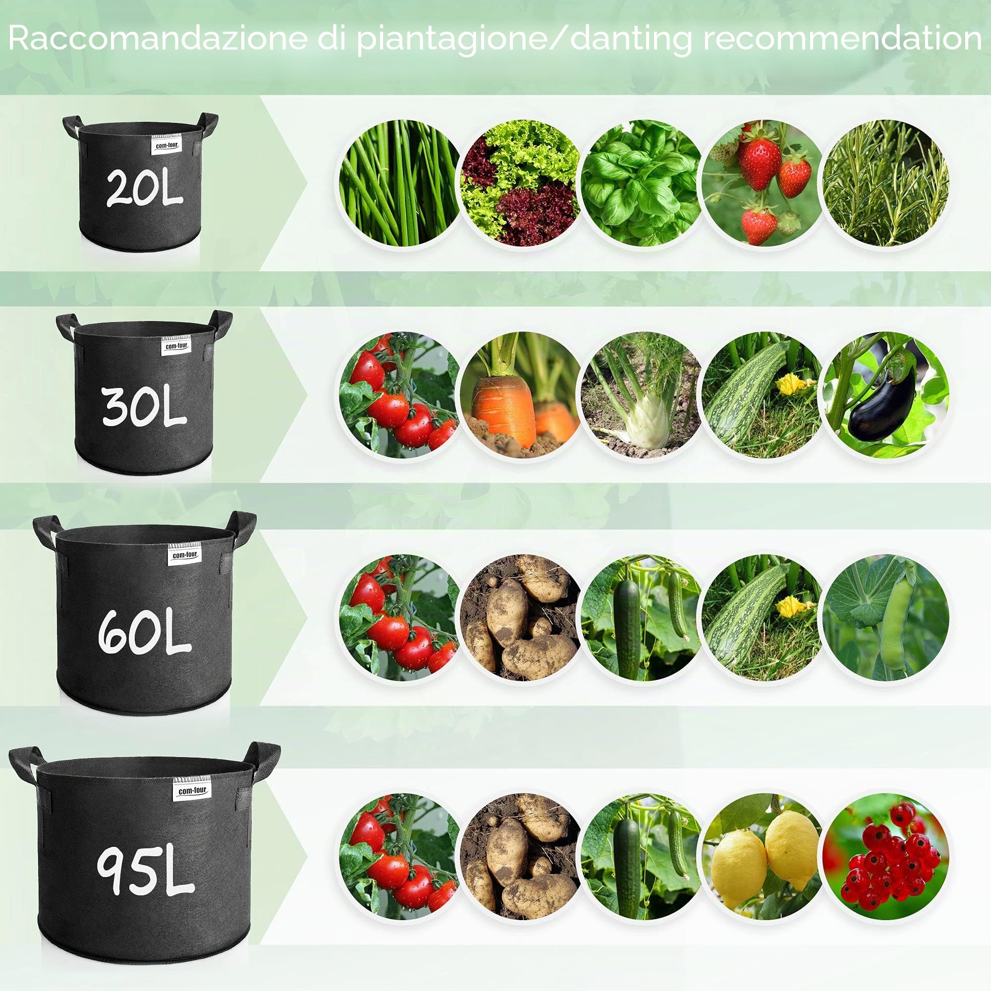 com-four® 5x Sacchi per piante 95 L per patate, Vaschetta per pomodori
