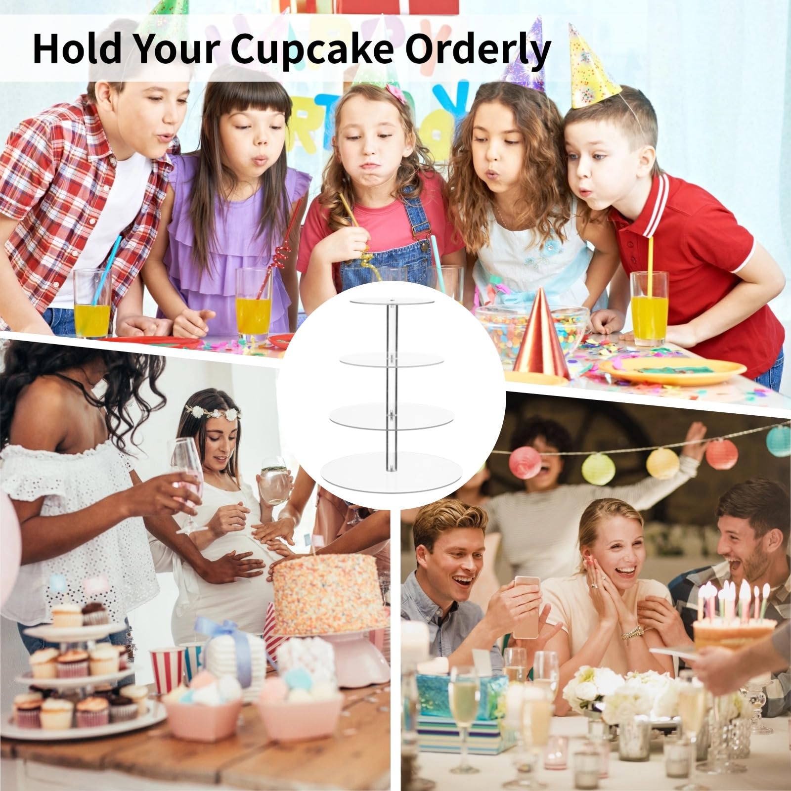 4-stöckiger runder Cupcake-Ständer aus Acryl, durchsichtiger Präsentationsständer für Kuchen und Süßigkeiten, einfach zusammenzubauen, perfekt für Hochzeiten, Geburtstage