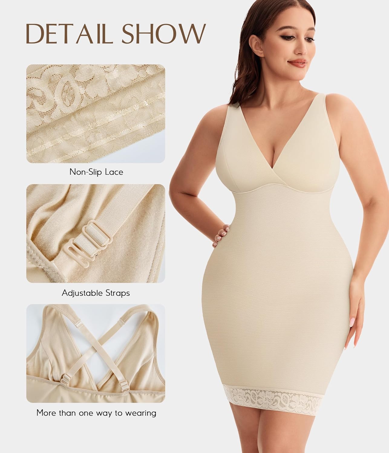 MERYOSZ Body Shaper Dress for Women Shapewear Tummy Control Full Slip Under Dress V Neck Spaghetti Straps Lingerie - Image 3