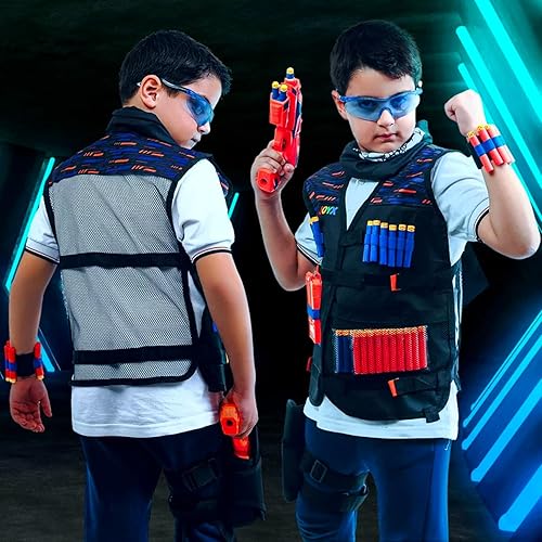 Miniatura 7 de JoyX Kit de chaleco táctico compatible con pistolas Nerf para niños, serie N-Elite con 40 dardos de espuma para pistola, equipo de acción