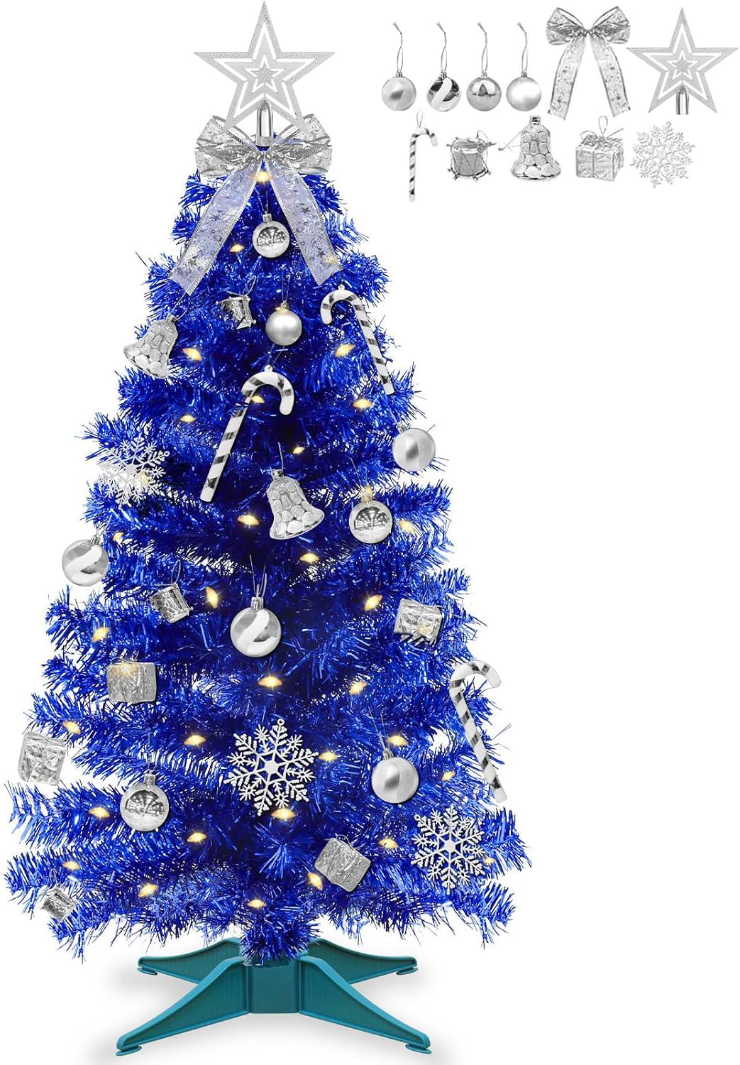 3 FT Artificial Small Christmas Tree Hanukkah Decor 50 Warm White & Multicolor Changing Lights Remote Control Timer 8 Modes DIY Ball Ornaments Christmas Tree for Tabletop,Home,Office,Indoor Holiday