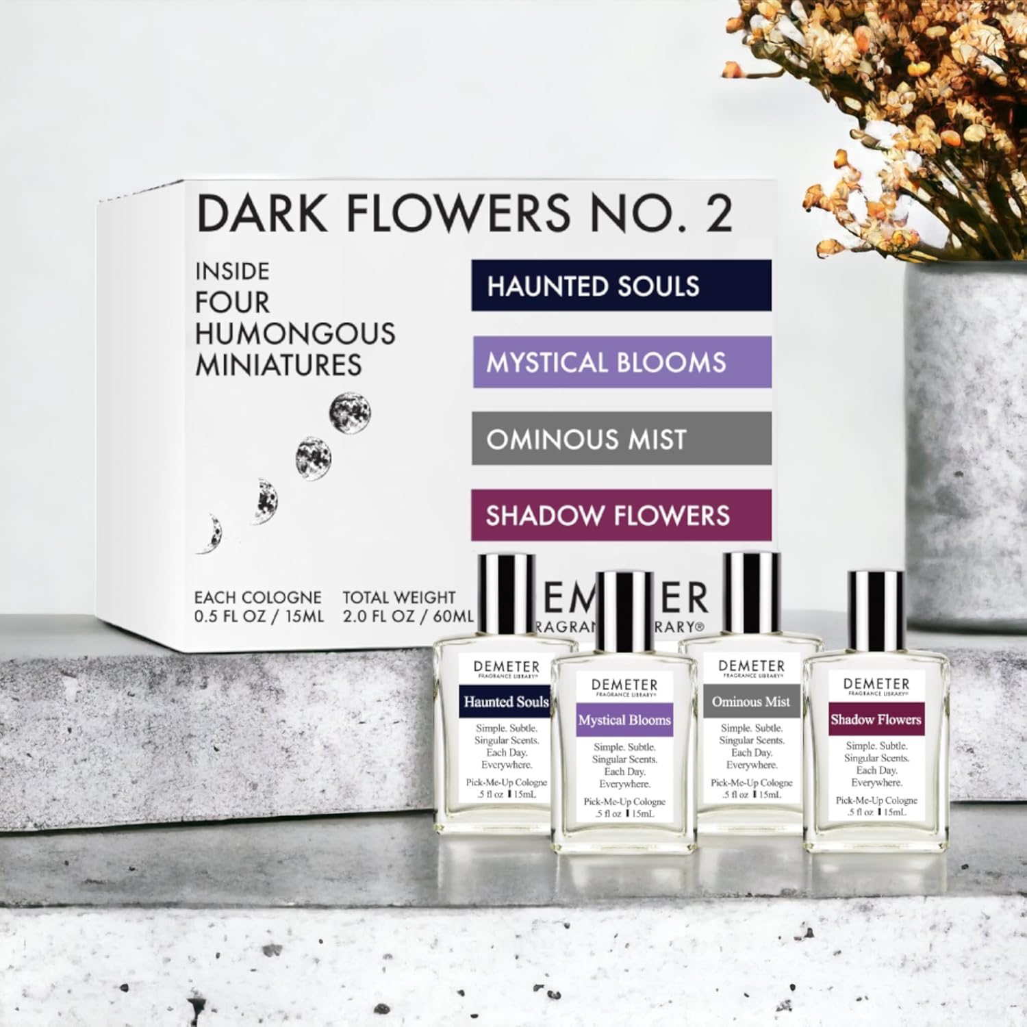 DEMETER Dark Flowers No. 2 Humongous Miniature Set of 4 Colognes, Haunted Souls - Mystical Blooms - Shadow Flowers - Ominous Mist, Perfumes for Women, 0.5 Oz Each - Image 3