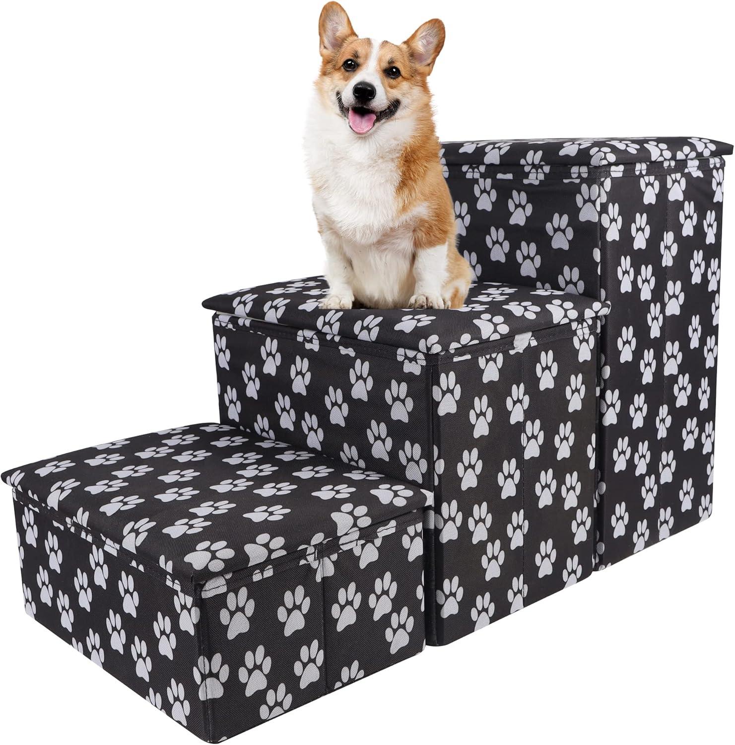 yofit Dog Stairs with Storage, Foldable Pet Steps for High Beds, 3Step Pet Stairs