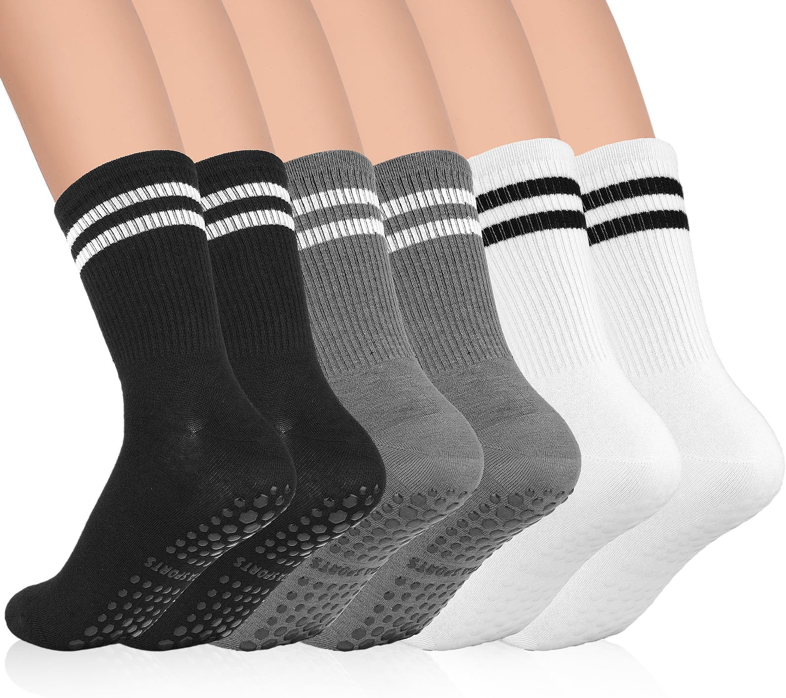 Telooco 3 Pairs Reformer Pilates Socks, Soft Yoga Socks for Women Non Slip Pilates Grippy Sock Sweat-Absorbent Ballet Sock for Women Yoga Ballet Sport Dance Workout (Black, White, Grey)