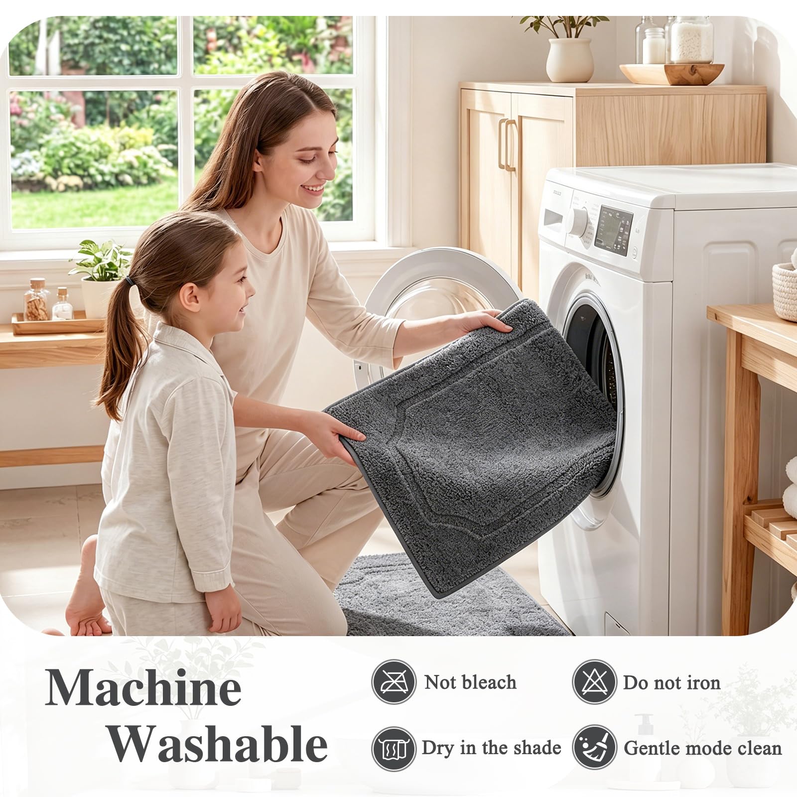 Set di 3 tappetini da bagno antiscivolo e antimuffa, lavabili
