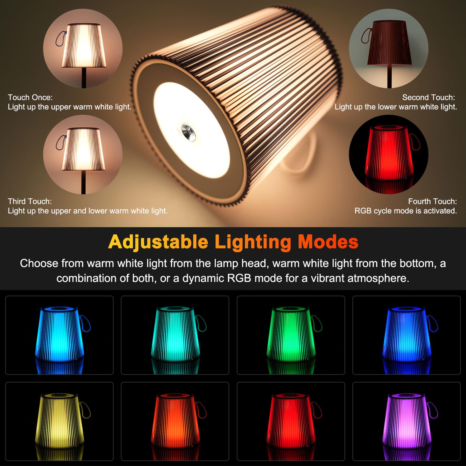 Jueholla Lampada da Scrivania, Lampada da Tavolo Senza Fili, Colore Luce Bianca 3000K+RGB, Design Magnetico, IP54 Impermeabile per Interni ed Esterni da Letto, Marrone