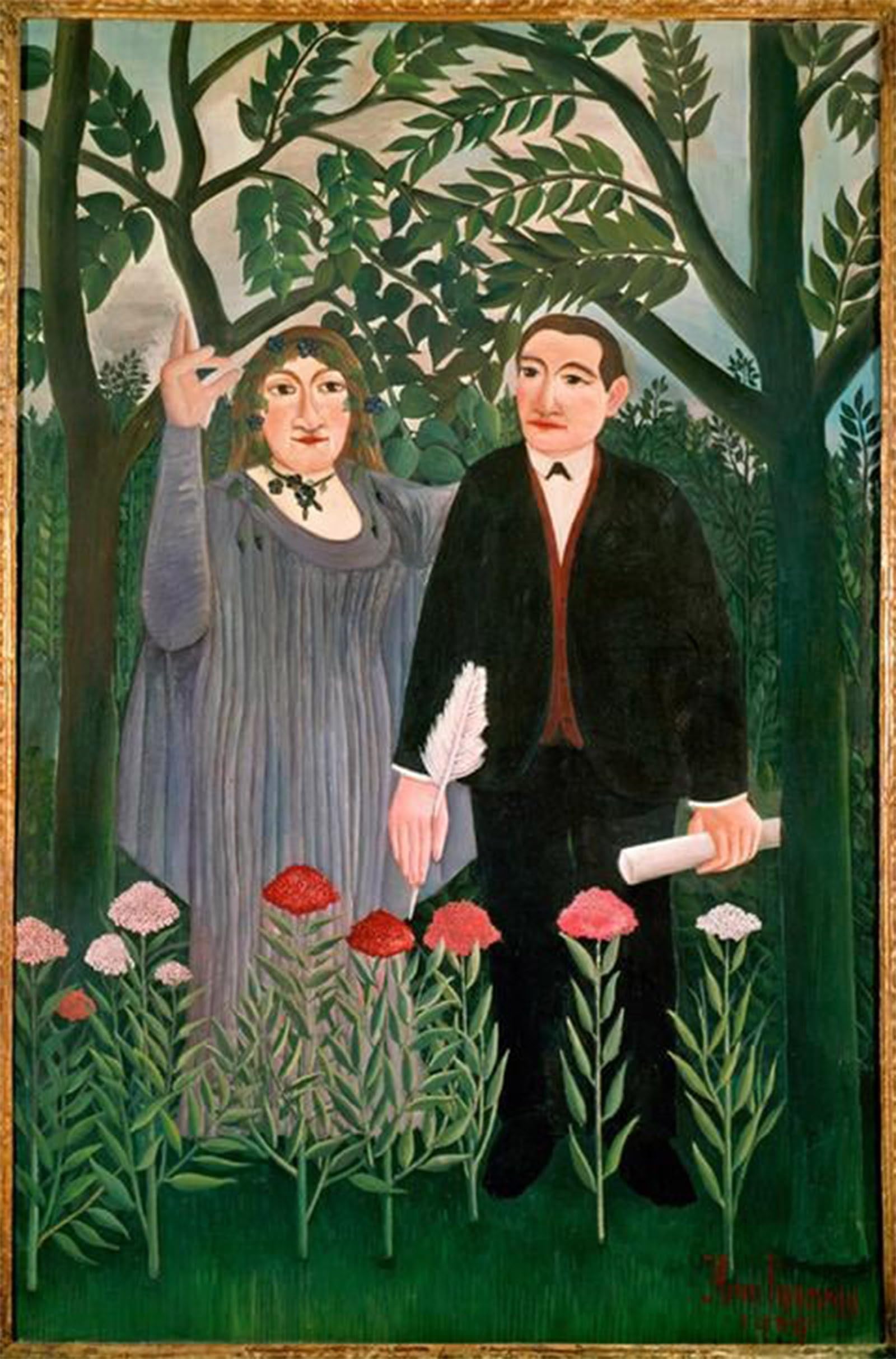 POSTERIIk Famous Modern Artwork Art Mural the Muse Inspires the Poet by Henri Rousseau Oil Paintings Pictures for Home Decor 60x90cm