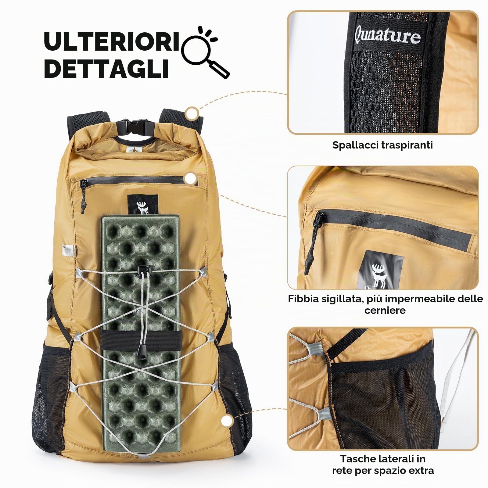 Zaino Trekking Ultraleggero Pieghevole 20L, Zaino da Viaggio Impermeabile Uomo e Donna Sportivo, Portatile e Regolabile, per Escursionismo Hiking Alpinismo