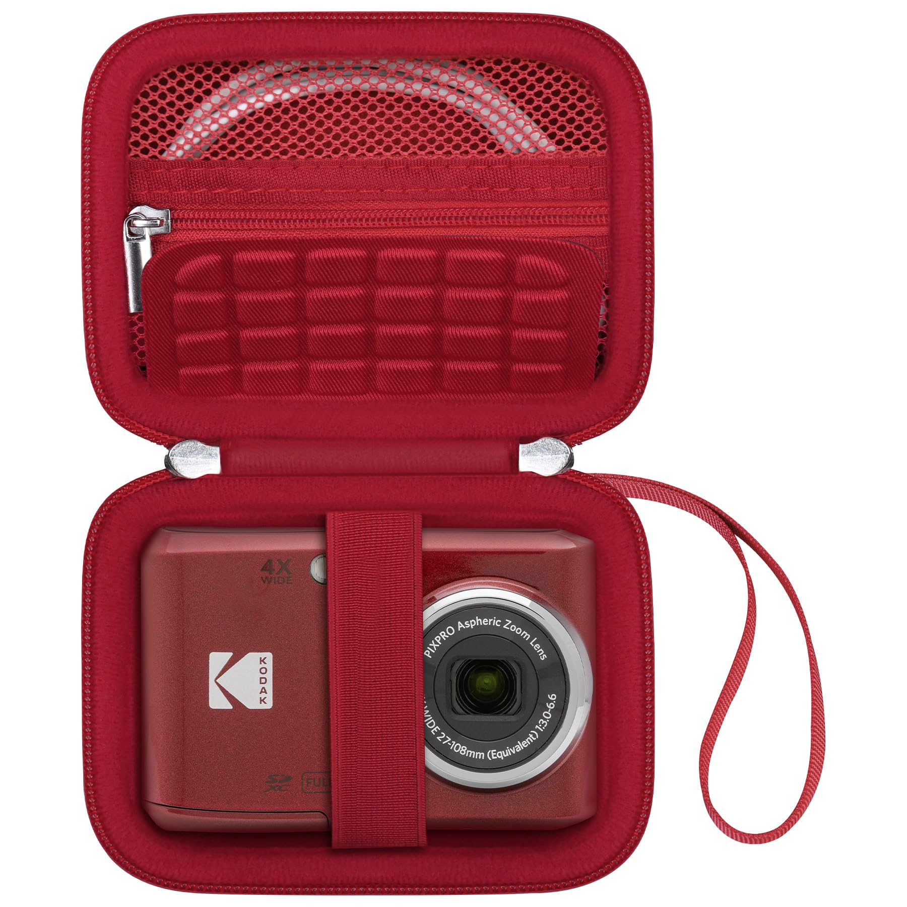 Canboc Carrying Case for Kodak PIXPRO FZ55/ FZ45 16MP Digital Camera, FZ55 Video Vlogging Camera Bag, Mesh Pocket fit Cable, SD Card, Red (Case Only)-image-18
