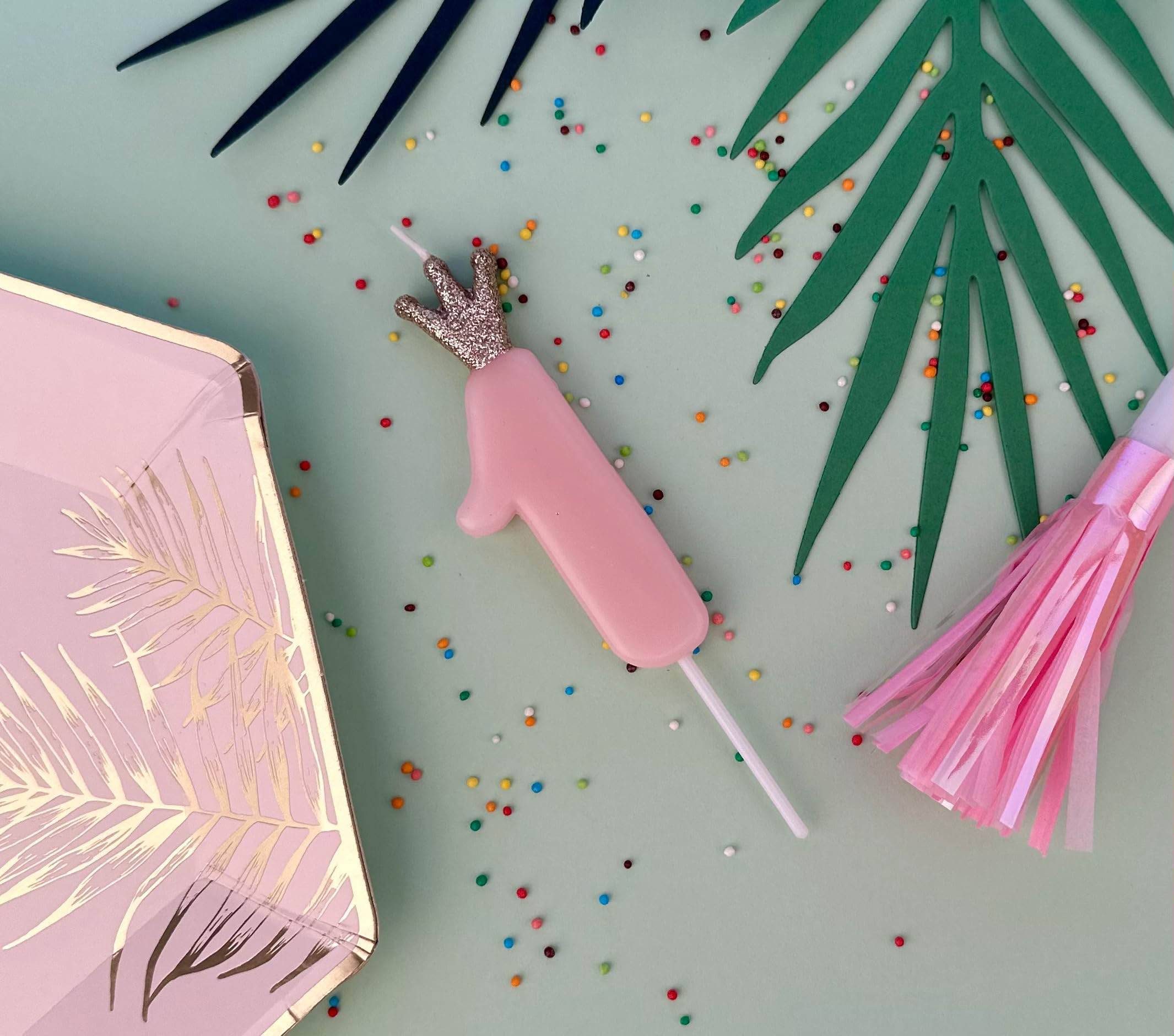 Geburtstagskerze Zahl 1 Mit Rosa-weißer Krone - Für 1. Geburtstag, 11,5 Cm, Farbverlauf, Kuchendekoration