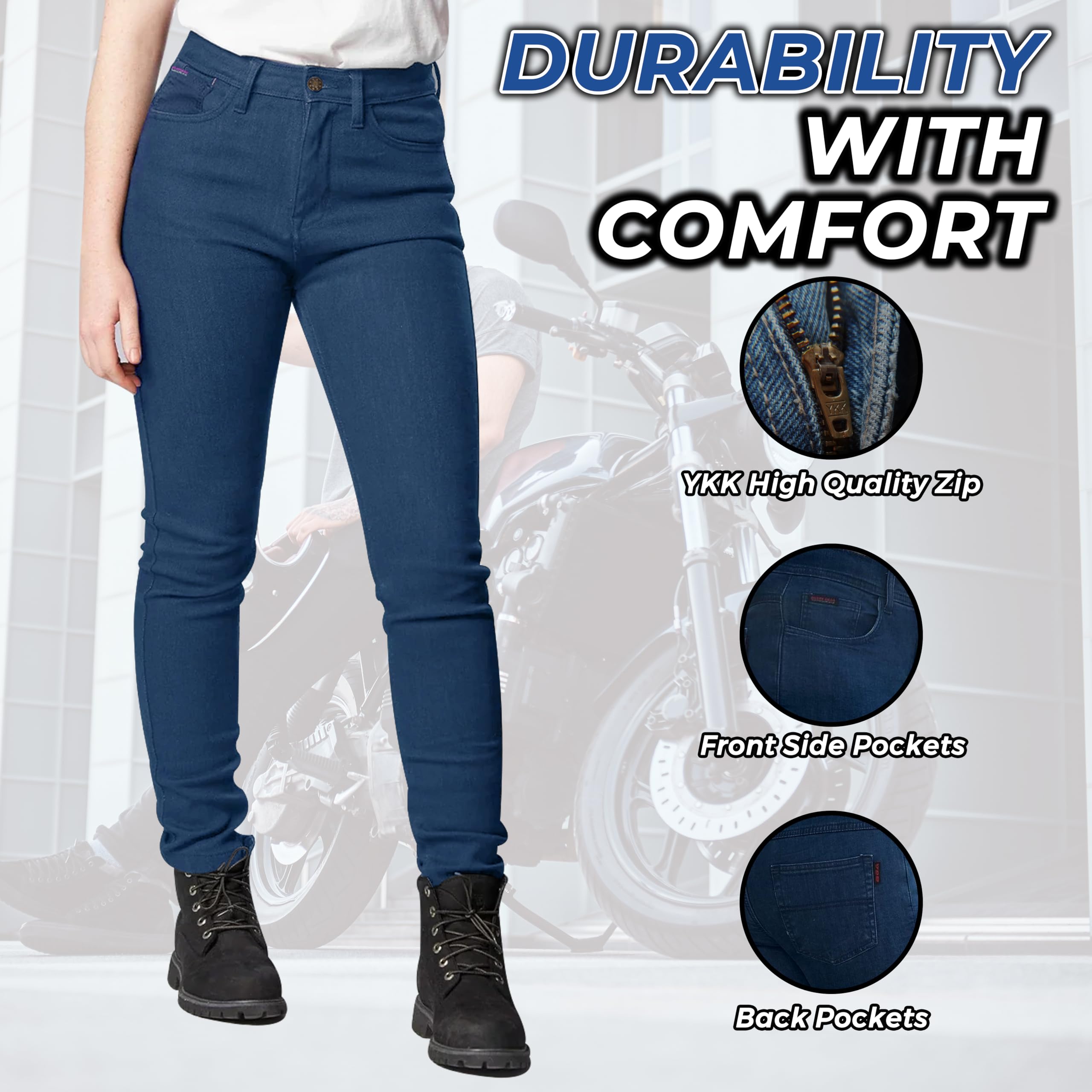 Bikers Gear Australia Jeans de moto stretch doublé Kevlar avec protection amovible CE 1621-1