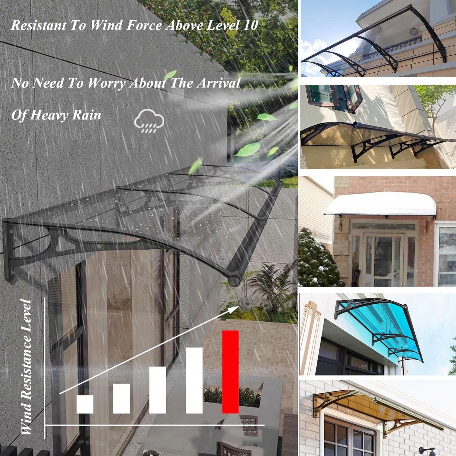 Window Awnings Doors Entrance Canopy Polycarbonate Cover 60x80-150x300 Cm Front Door Outdoor Patio Awning UV Rain Snow Sunlight Protection(Blue,60x80cm)