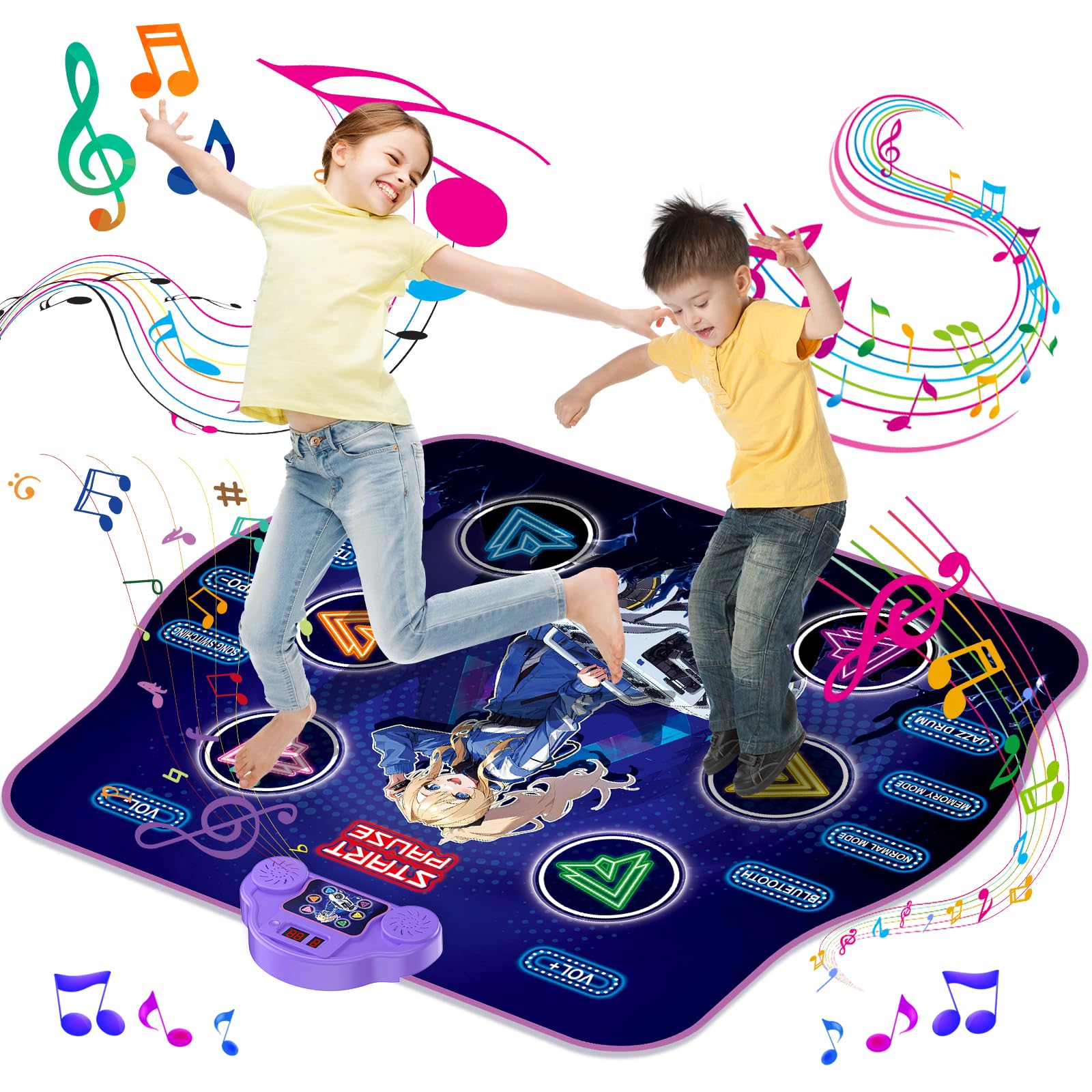 Niños Alfombras de Baile para 3 4 5 6 7 8+ Años, Bluetooth Niñas Manta de Baile con 6 Flechas Luces LED, Musical Dance Mat Juguete para Regalo Cumpleaños Navidad
