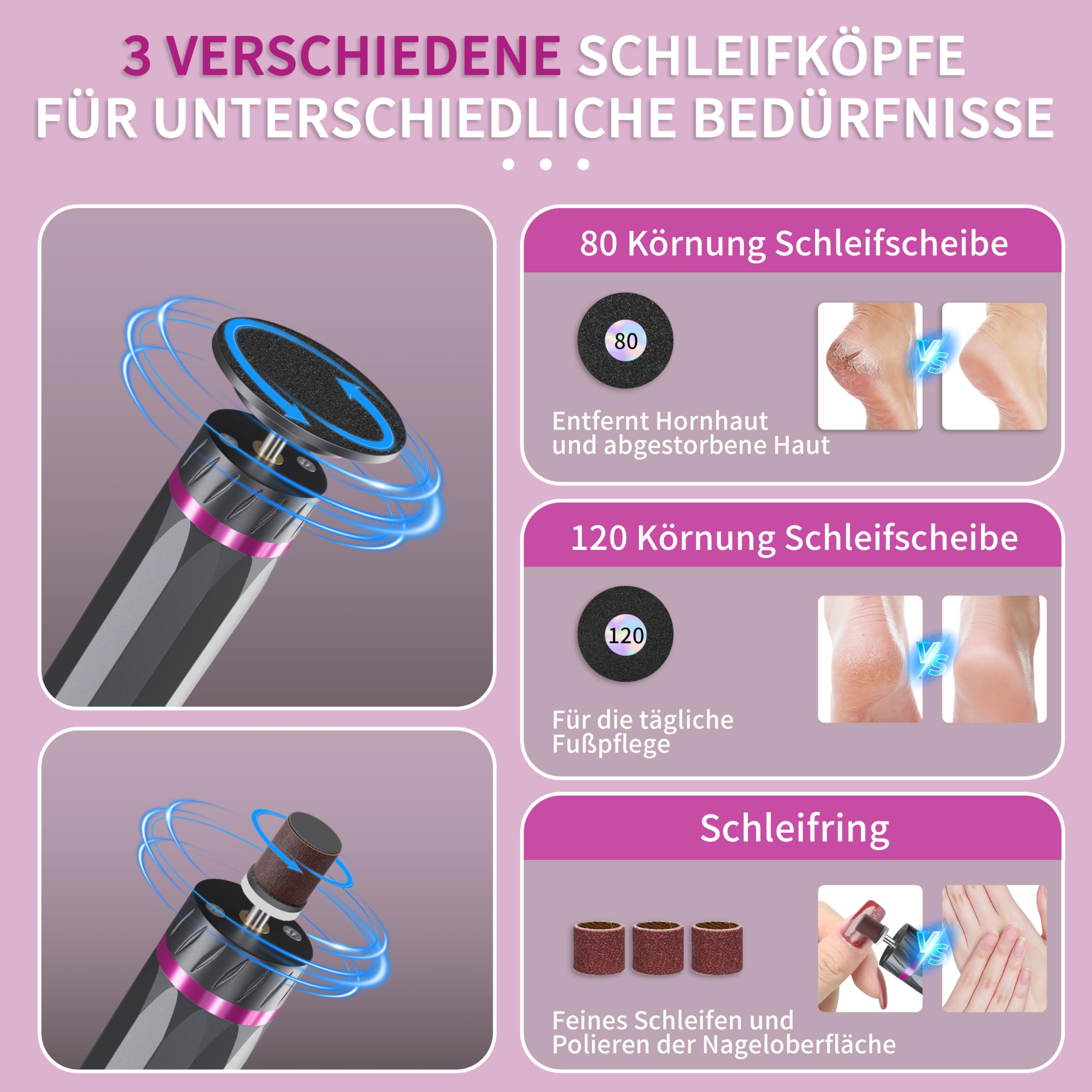Elektrischer Hornhautentferner für die Füße mit 9 Einstellbare, LED-Anzeige, Hornhautentferner für seidig weiche Füße, Akku Fußpflege Set Damen Herren
