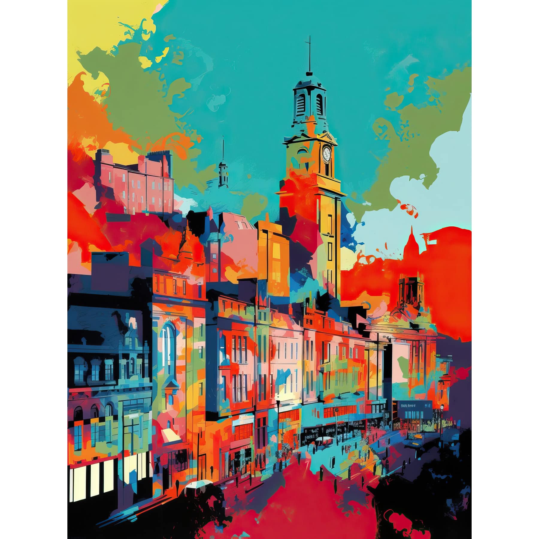 Artery8 Nottingham City England Cityscape Vibrant Abstract Large Wall Art Poster Print Thick Paper 18X24 Inch