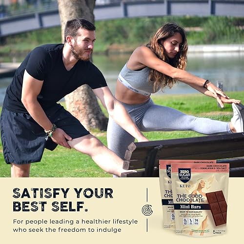 Miniatura 3 de The Good Chocolate  Mini barras de chocolate con sal del Himalaya Keto, paquete de 5 cero azúcar, 1 carbohidratos netos 0.8oz (22g) controladas por