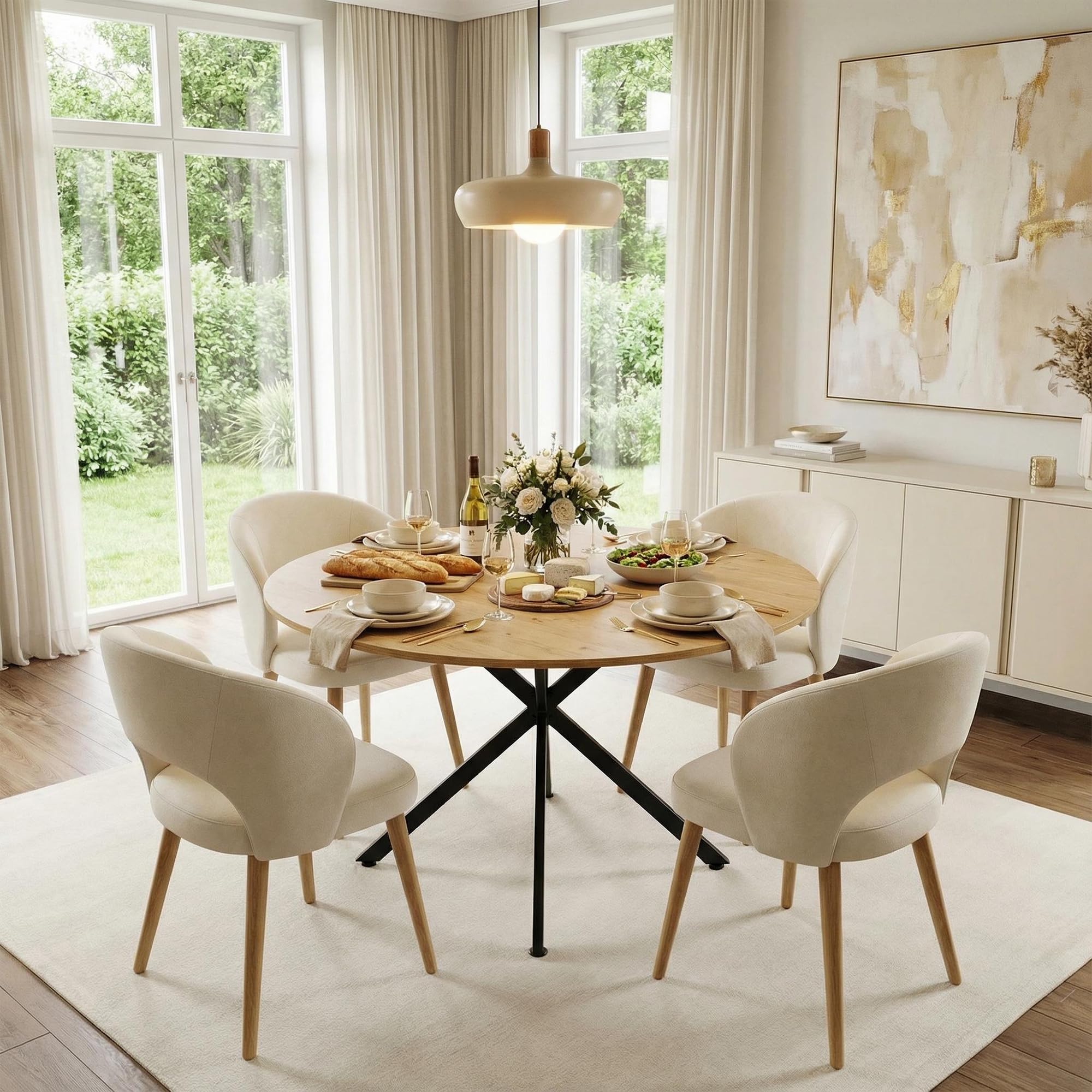 Esstisch Rund 120cm, Küchentisch, Modern Esszimmertisch, geeignet für Esszimmer, Wohnzimmer, Küche, Esstisch Rund Holz für 4-6 Personen, Braun，120x120x75cm