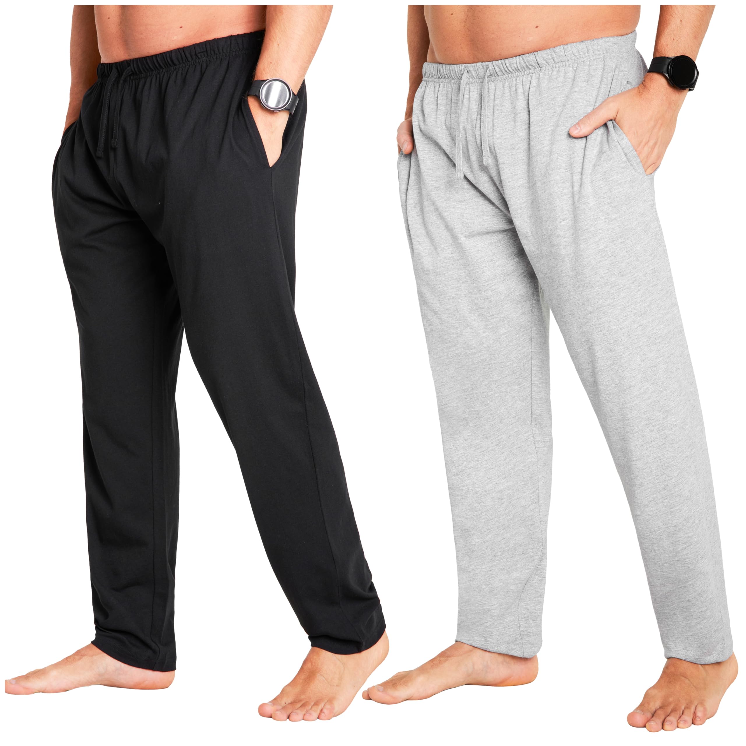 Mens Pyjama Bottoms - Jersey Lounge Pants with Pockets, Pack of 2