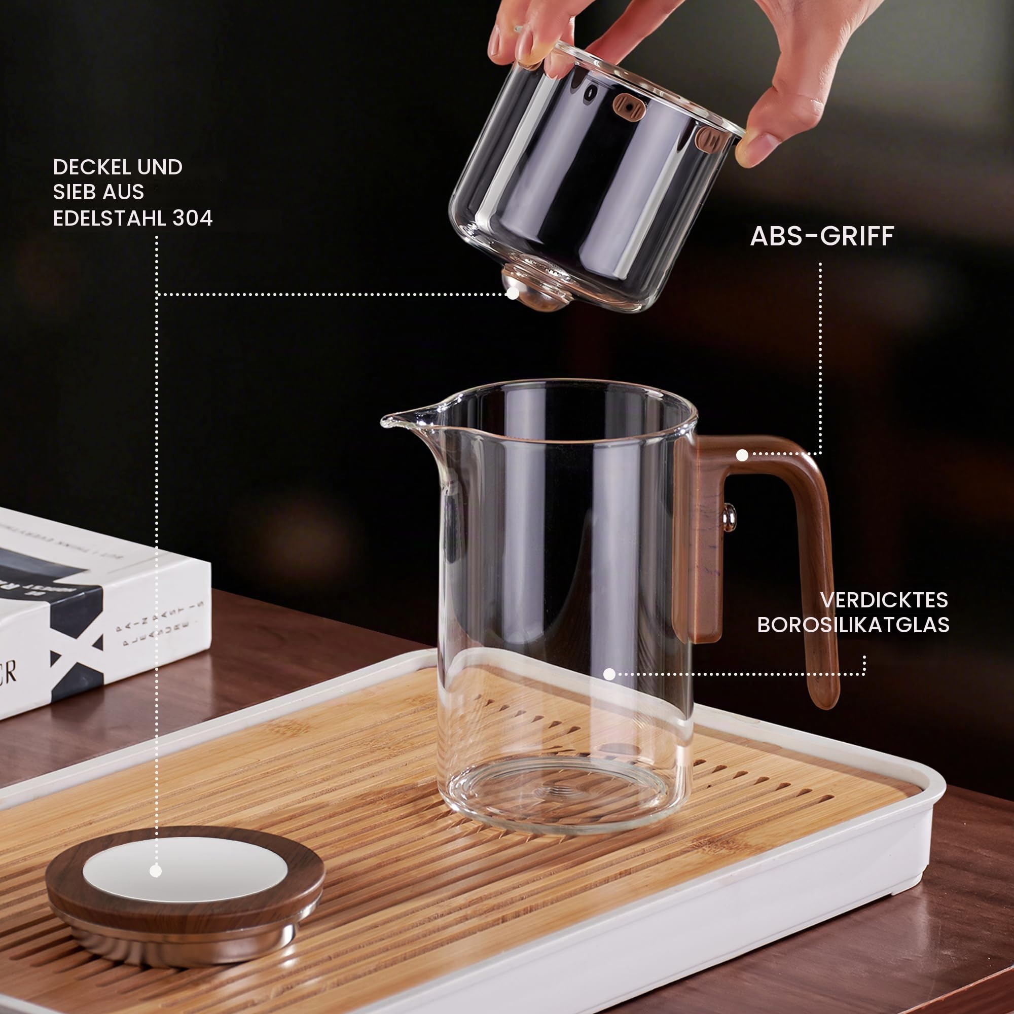 MACTANO Enchant Serie Glas-Zauber-Teekanne mit magnetischem Teesieb, moderner persönlicher Tee-Topf für lose Teeblätter, visuelles Brühen, leicht zu reinigen - 599 ml