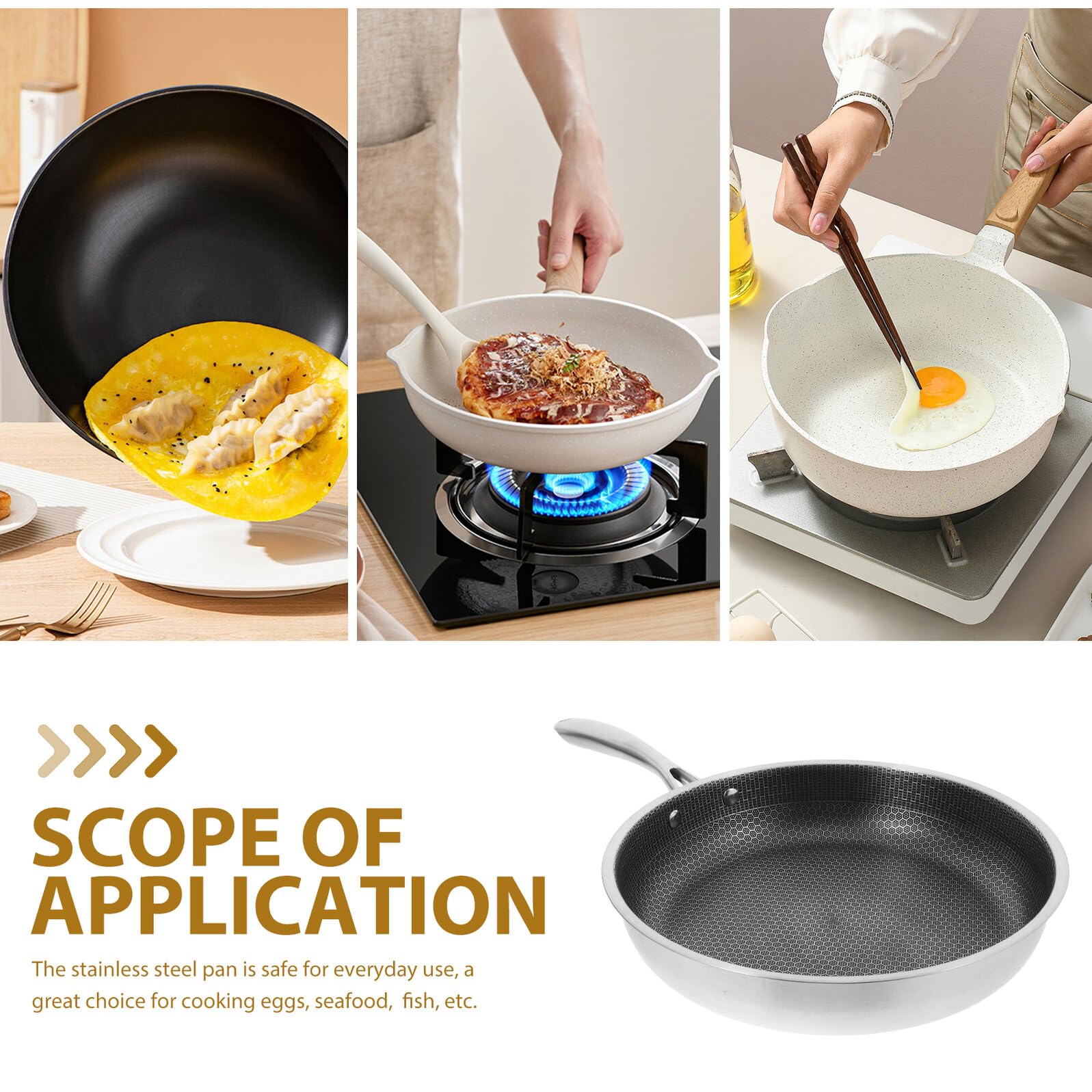 BESPORTBLE Padella Piccola in Acciaio 30 CM con Rivestimento Antiaderente a Nido D’Ape Padella per Uova e Bistecche Fondo Piatto per Distribuzione Calore Uniforme Manico Ergonomico