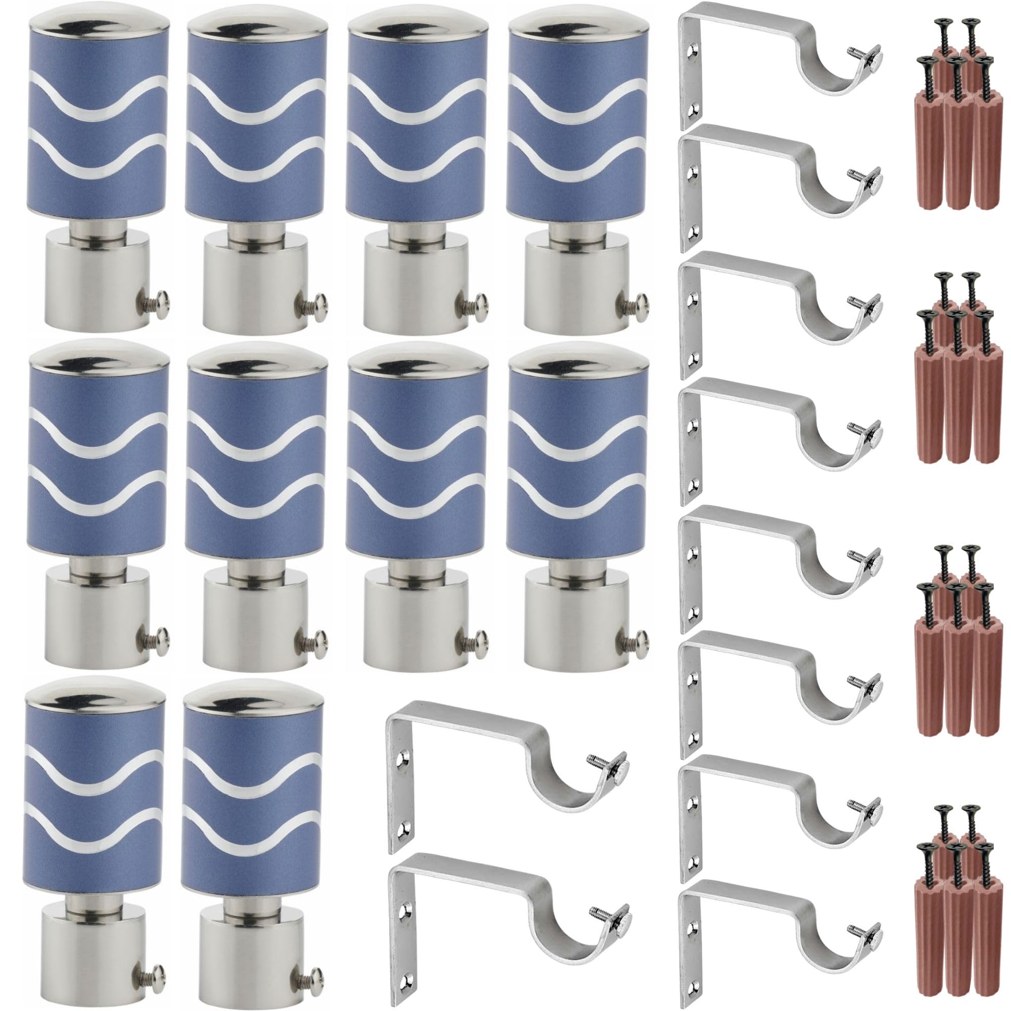 GRIVAN Stainless Steel Curtain Rod Finial Bracket Set | 1-Inch Wall Mount Holders for Door & Window with Knobs & Fittings (Blue, Pair of 5)-image-43