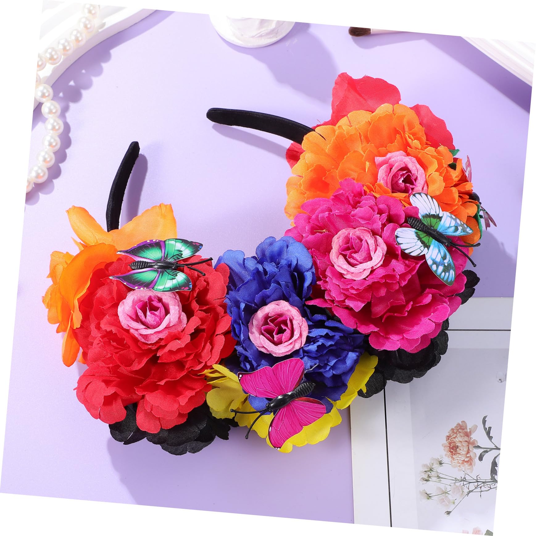 Diadema De Flores y Tocado De De Flores Multifuncional Para Mujer y Niña, Diseño Colorido Rojo, Púrpura, Naranja y Azul, Adecuado Para Bodas, Fiesta y Sesiones De Fotos