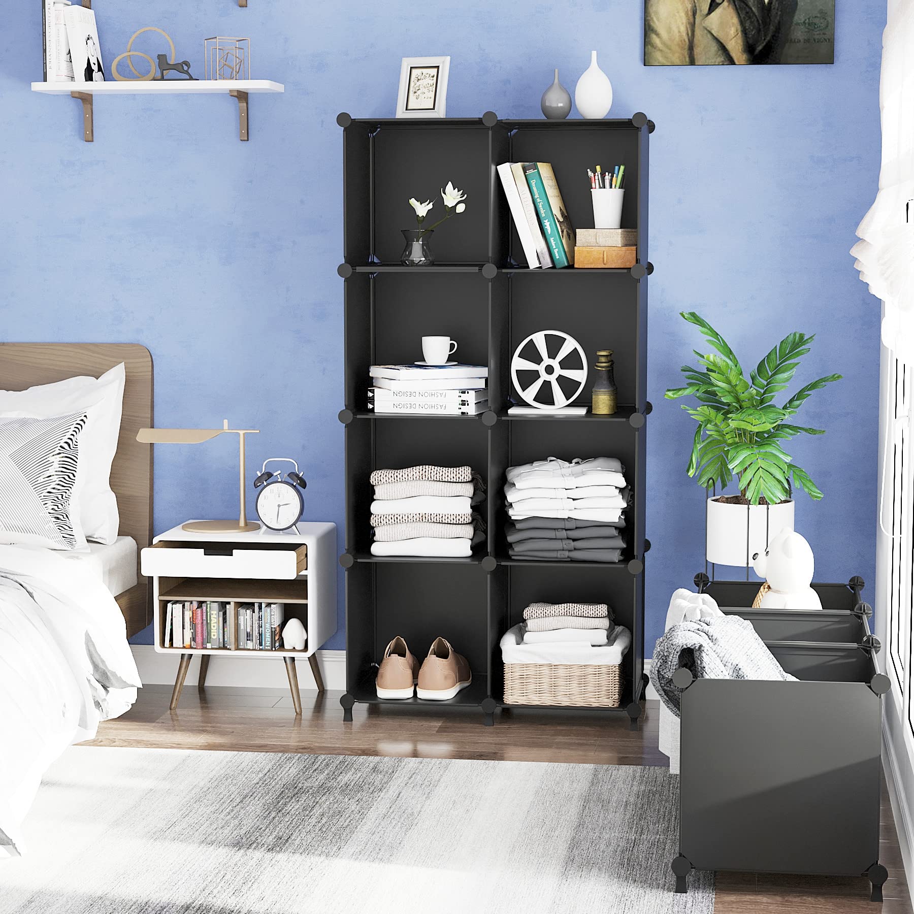 AWTATOS Cube Storage Organizer Modular Storage Cubes Bookshelf Stackable Closet Storage Shelves DIY Plastic 9 Cube Organizer Shelving, Ideal Storage Solution for Bedroom, Home Office, Black