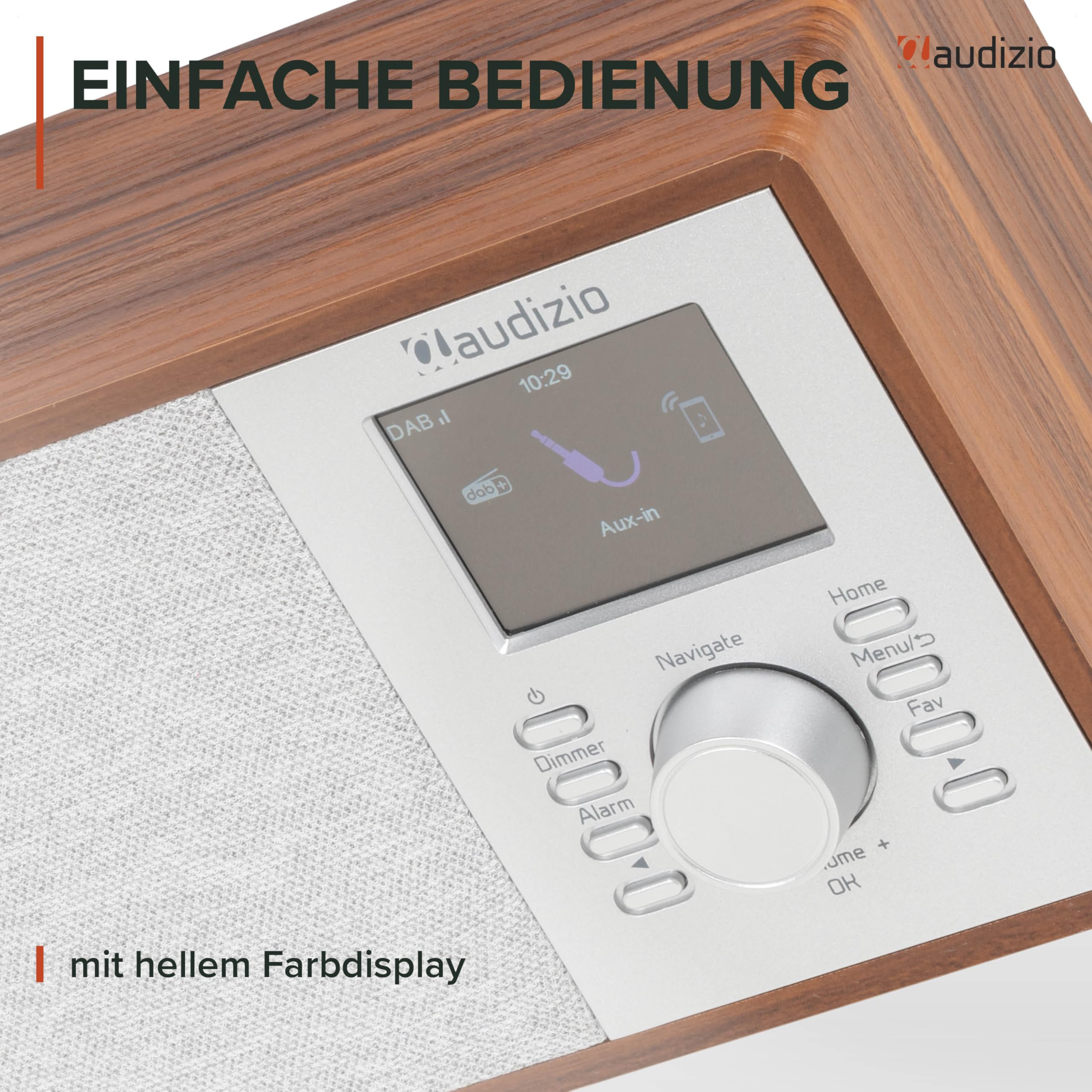 Audizio Cosa WLAN Internetradio klein - DAB+ Digitalradio mit Bluetooth - Kompaktes Küchenradio, Radiowecker, Farbdisplay & Kopfhöreranschluss - Braun