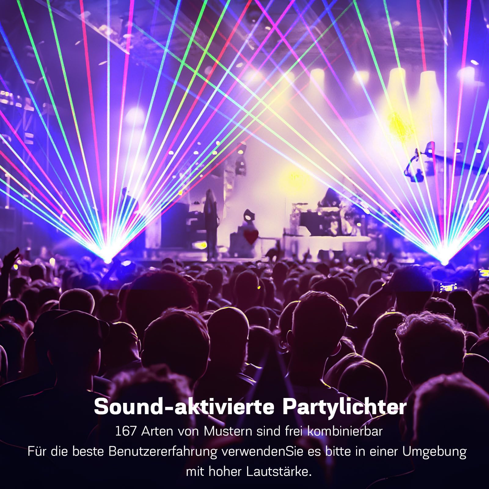YIKANWEN Professionelle DJ Partybeleuchtung - 170+ 3D RGB Animationsscheinwerfer, soundaktiviert & DMX512, App-steuerung für Bühnenshows, Club-Disco