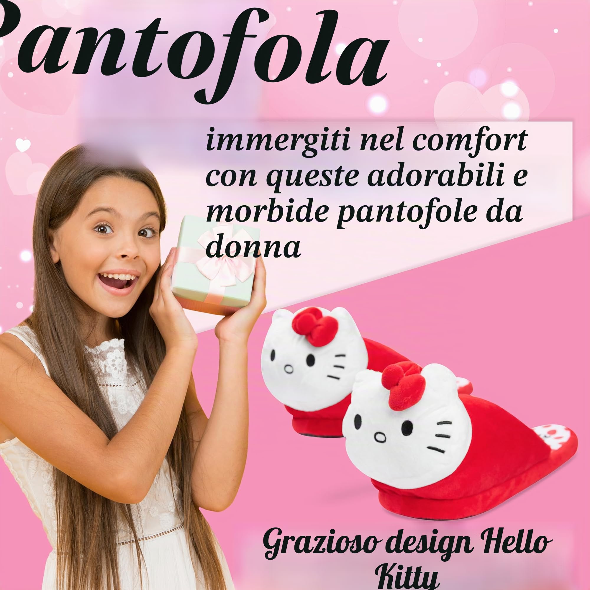 Hello Kitty 3D Pantofole Donna, Suola Antiscivolo Ciabatte Casa - Regalo Donna
