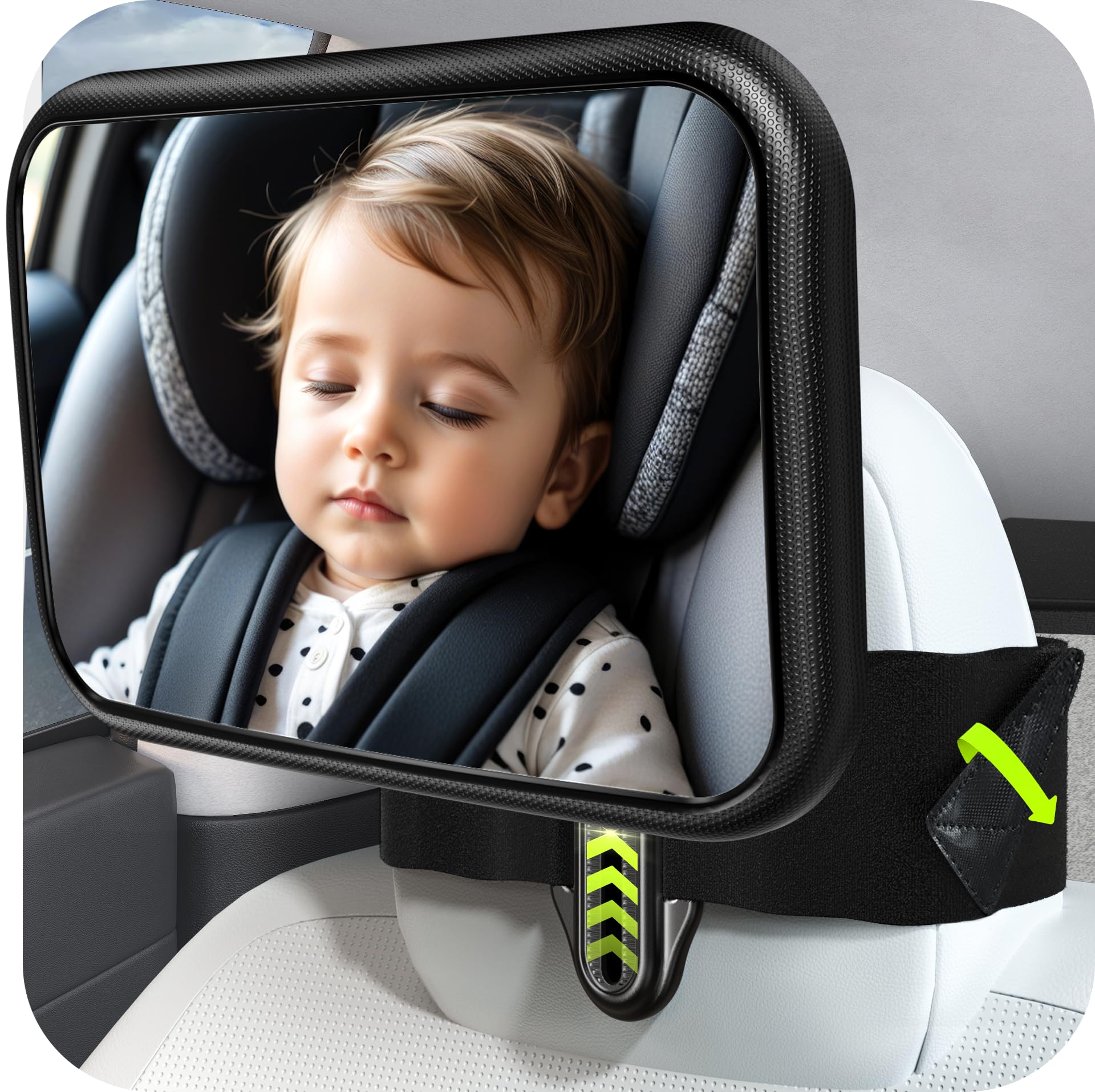 Fixed Headrest Baby Car Mirror Fit Tesla Car Back Seat, Safety Rear Facing Mirror, 100% Shatterproof & Shake-Proof