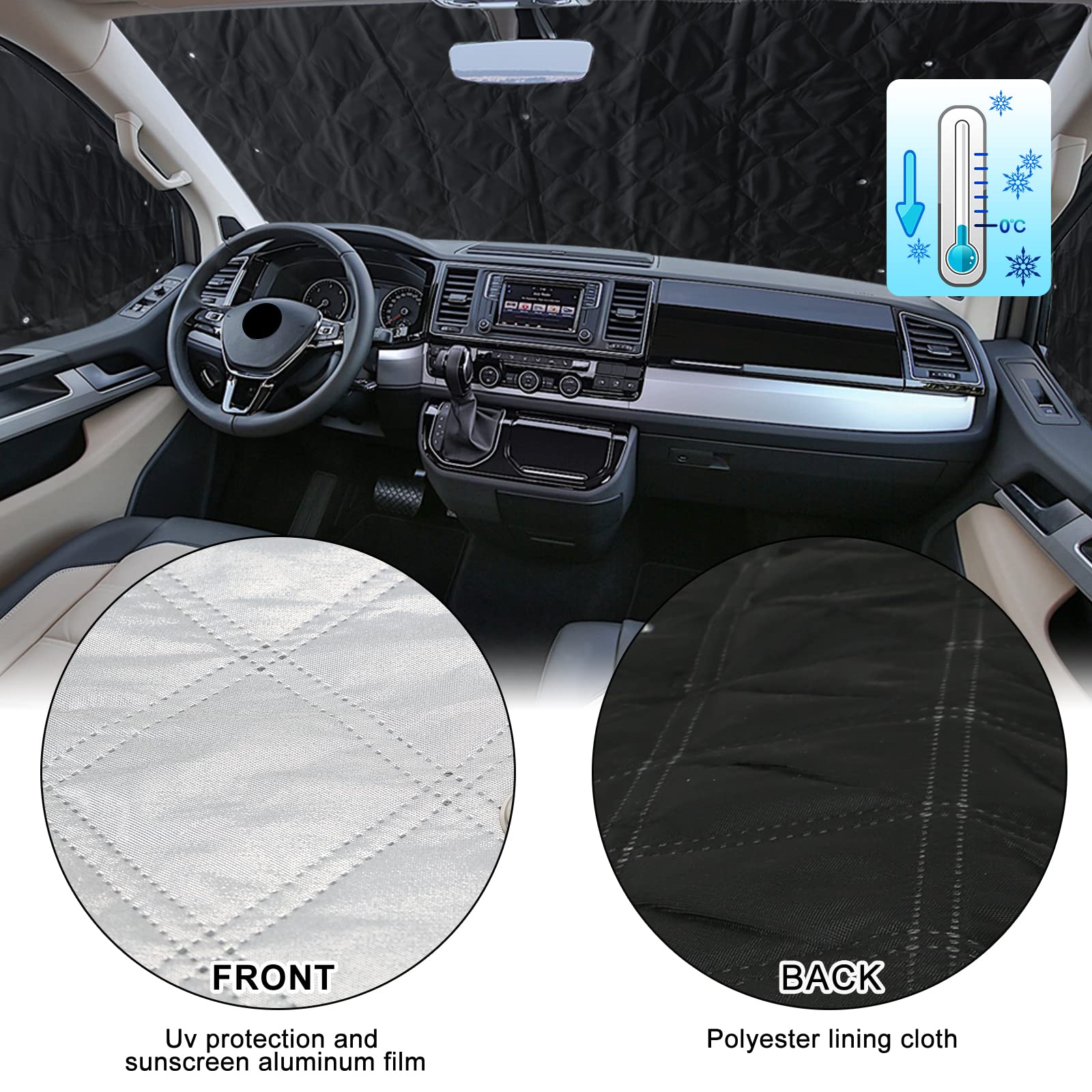 Pare-Soleil pour Pare-Brise Remplacement pour VW T4 SWB, Lot de 8 Réversibles Pare-Soleil Thermiques Internes avec Sac de Rangement, Ensemble de Vitres Avant, 100% Occlusion