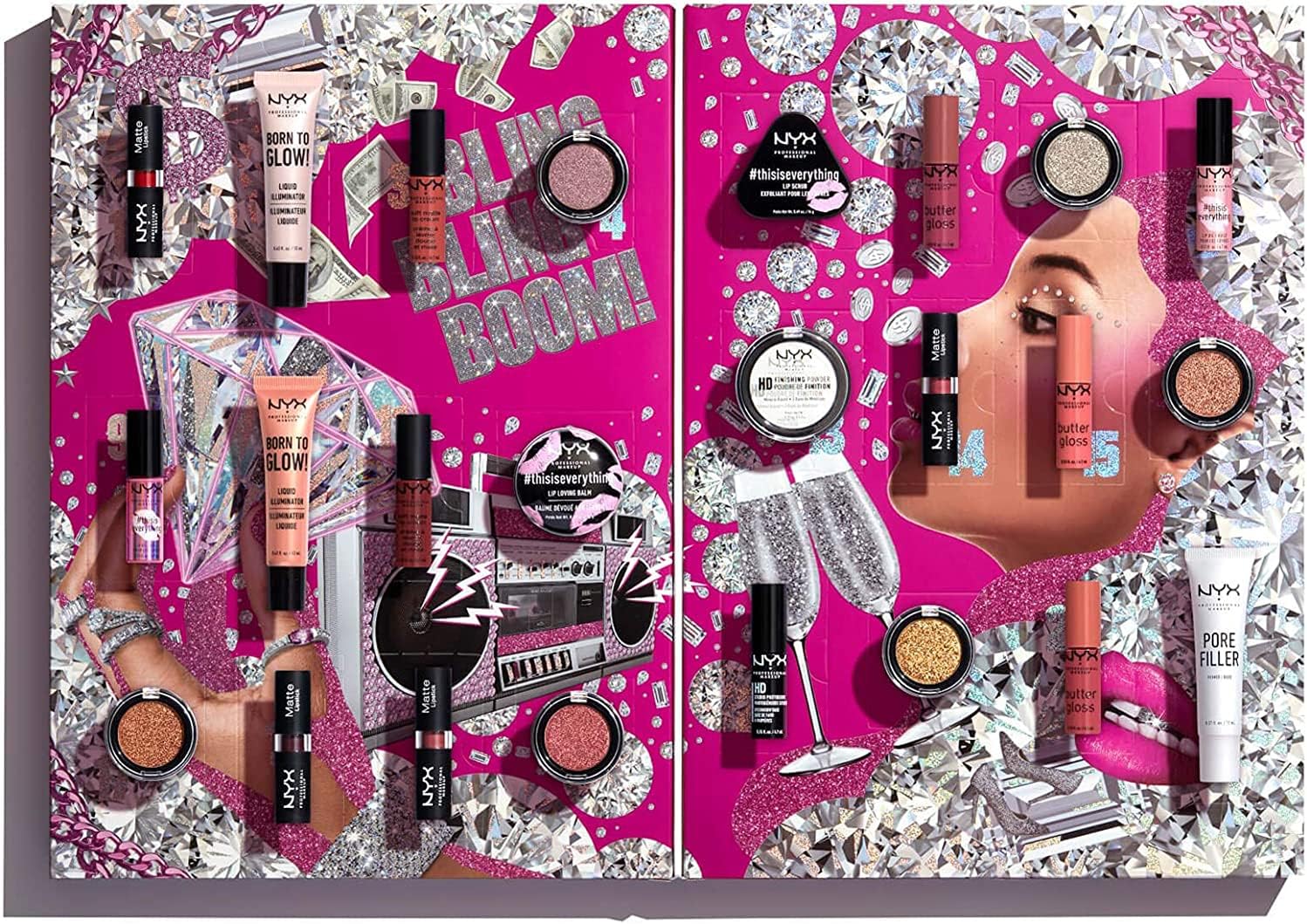 NYX Professional Makeup Diamonds and Ice Please Makeup Set, 24 Pieces, Wide Selection of Makeup for Eyes, Lips and Face, Ideal Gift for Makeup Lovers