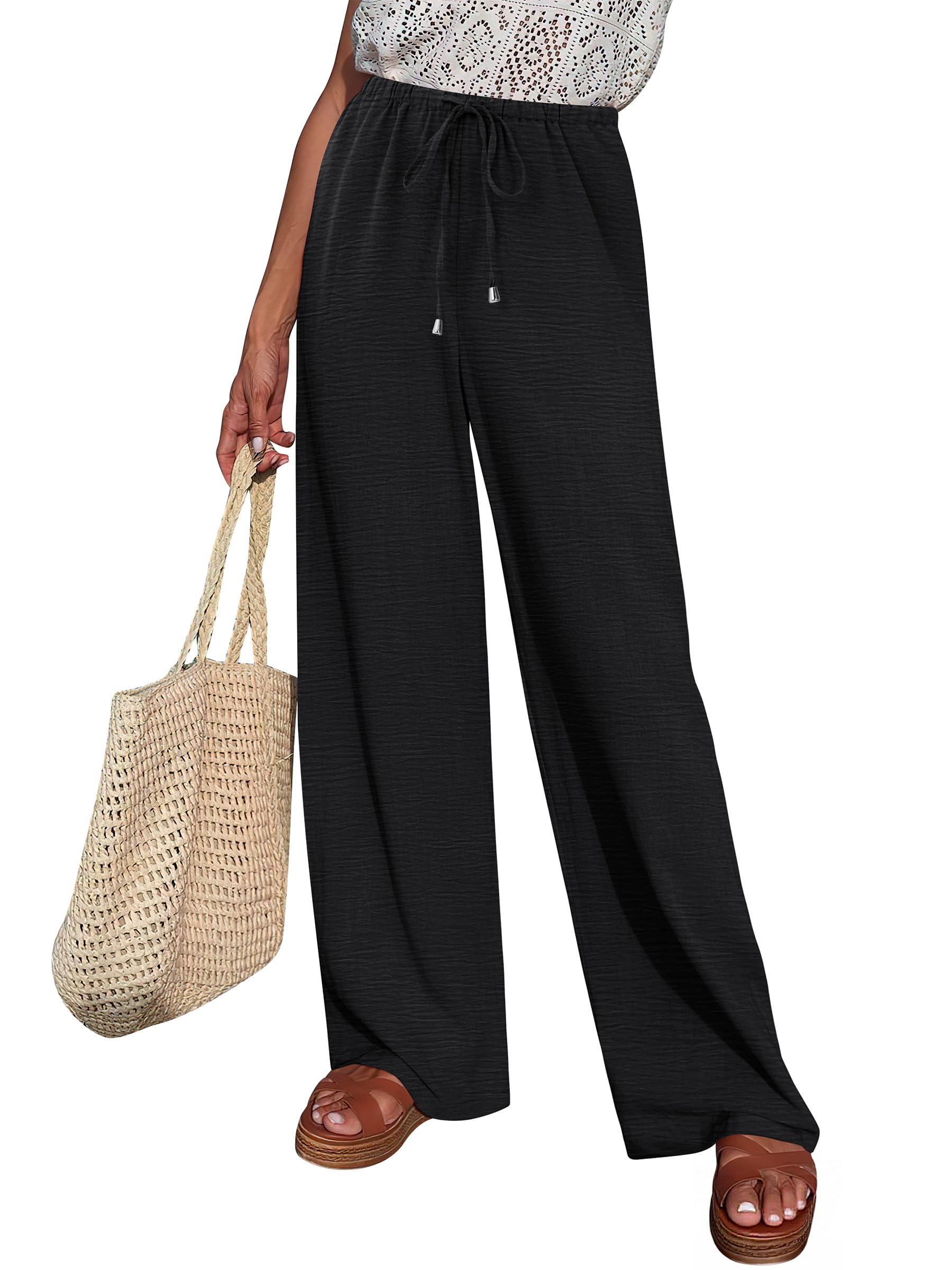 ABRABESS Womens Palazzo Pants Wide Leg Flowy Drawstring High Waisted Casual Trousers 2026 Summer Beach Vacation Clothes