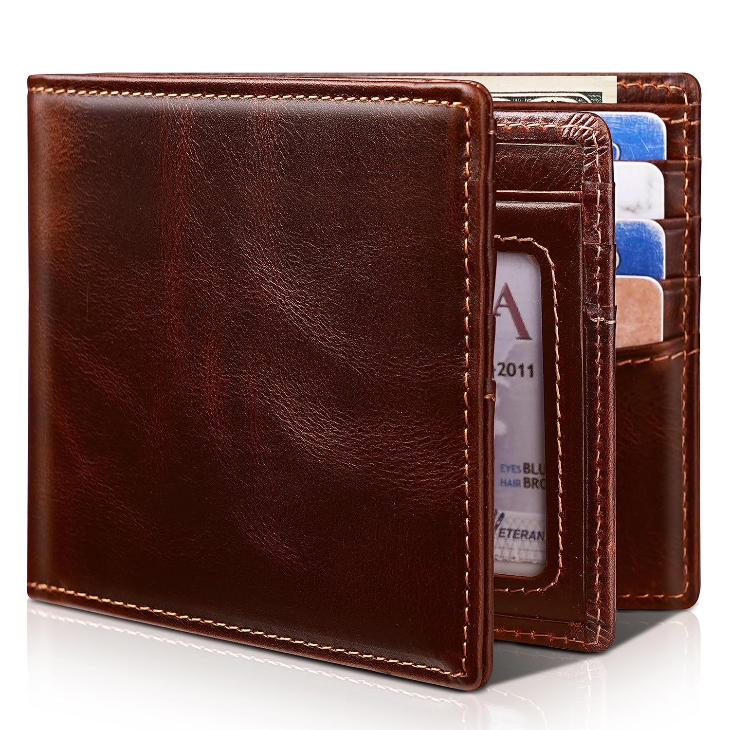 Artpaxy Mens Wallet Bifold Genuine Leather RFID Blocking Wallet for Men with 1 ID Window 15 Card Holders 2 cash pockets 1 Gift Box